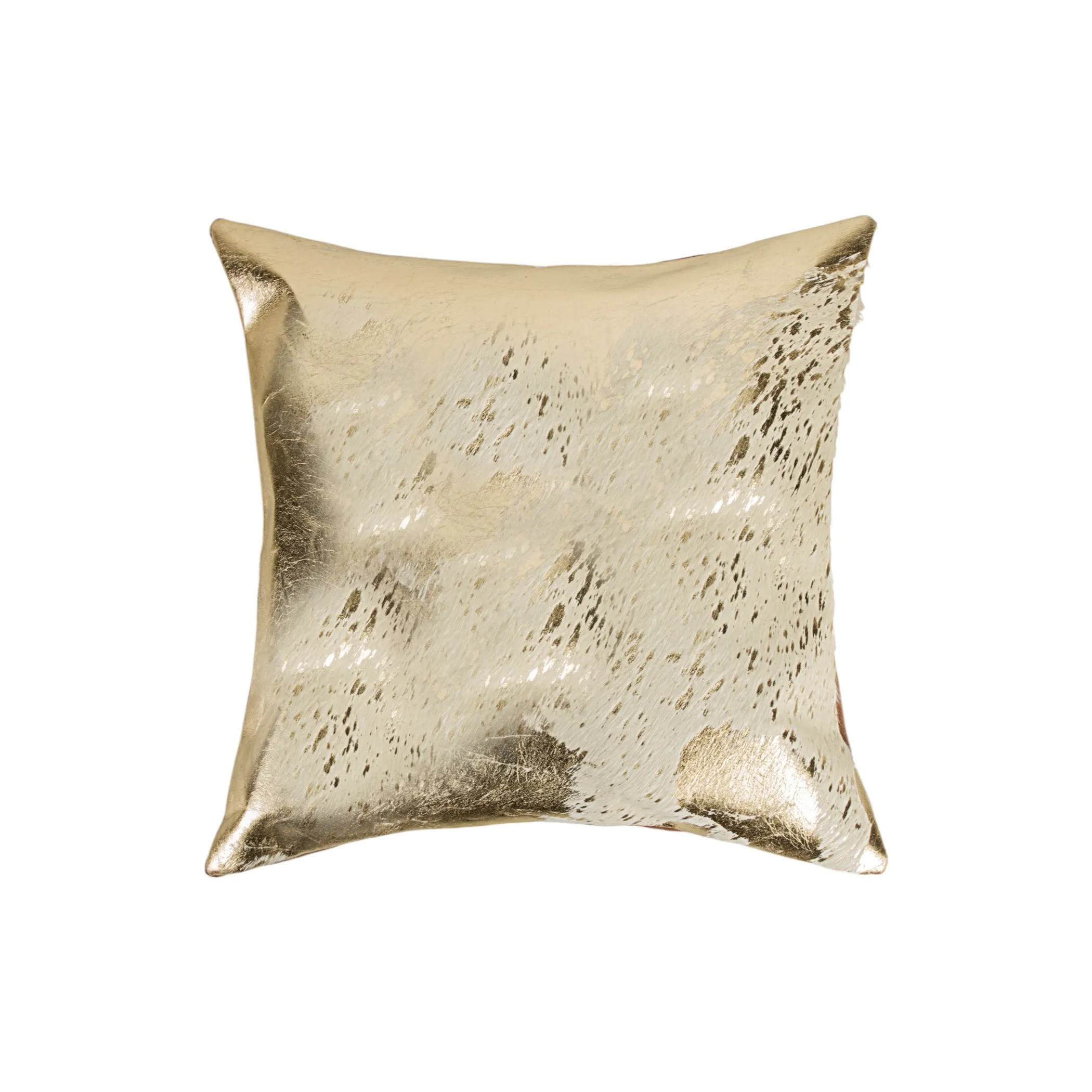 Set of Two 18" Natural and Gold Abstract Cowhide Throw Pillows with Glitter - Image 6