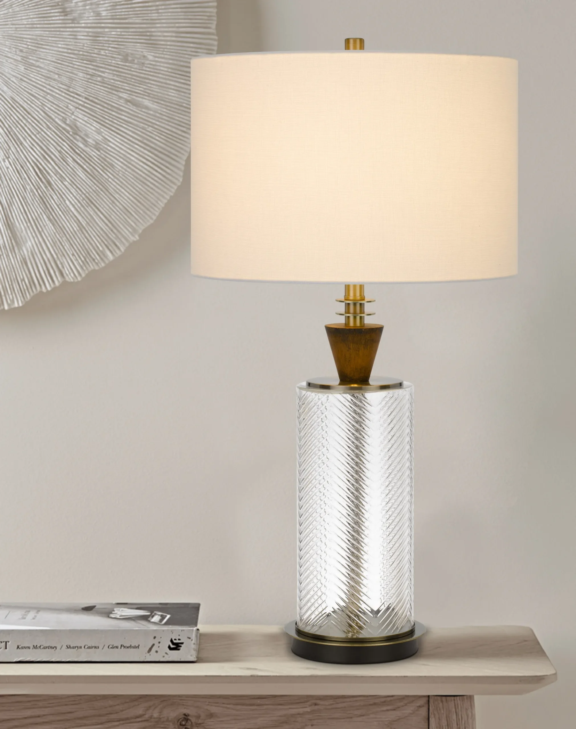 30" Clear Metal Table Lamp With White Empire Shade - Image 4