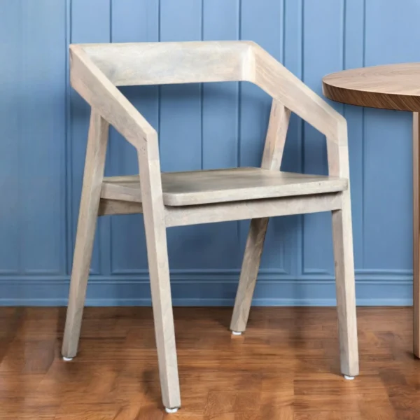 White Solid Wood Open Back Dining Arm Chair