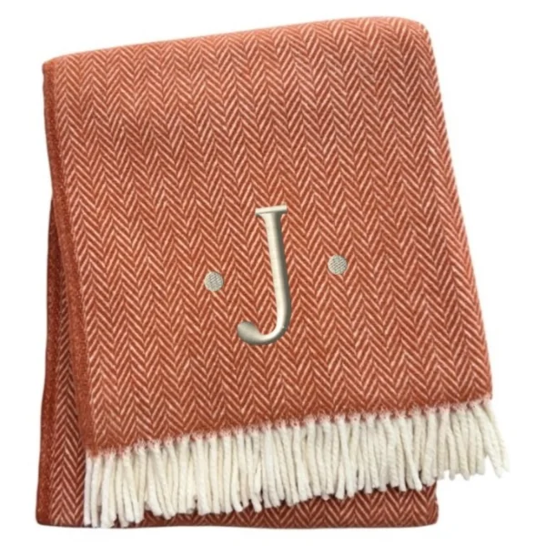 Herringbone Cotton Blend J Throw Blanket with Tassels And Embroidery