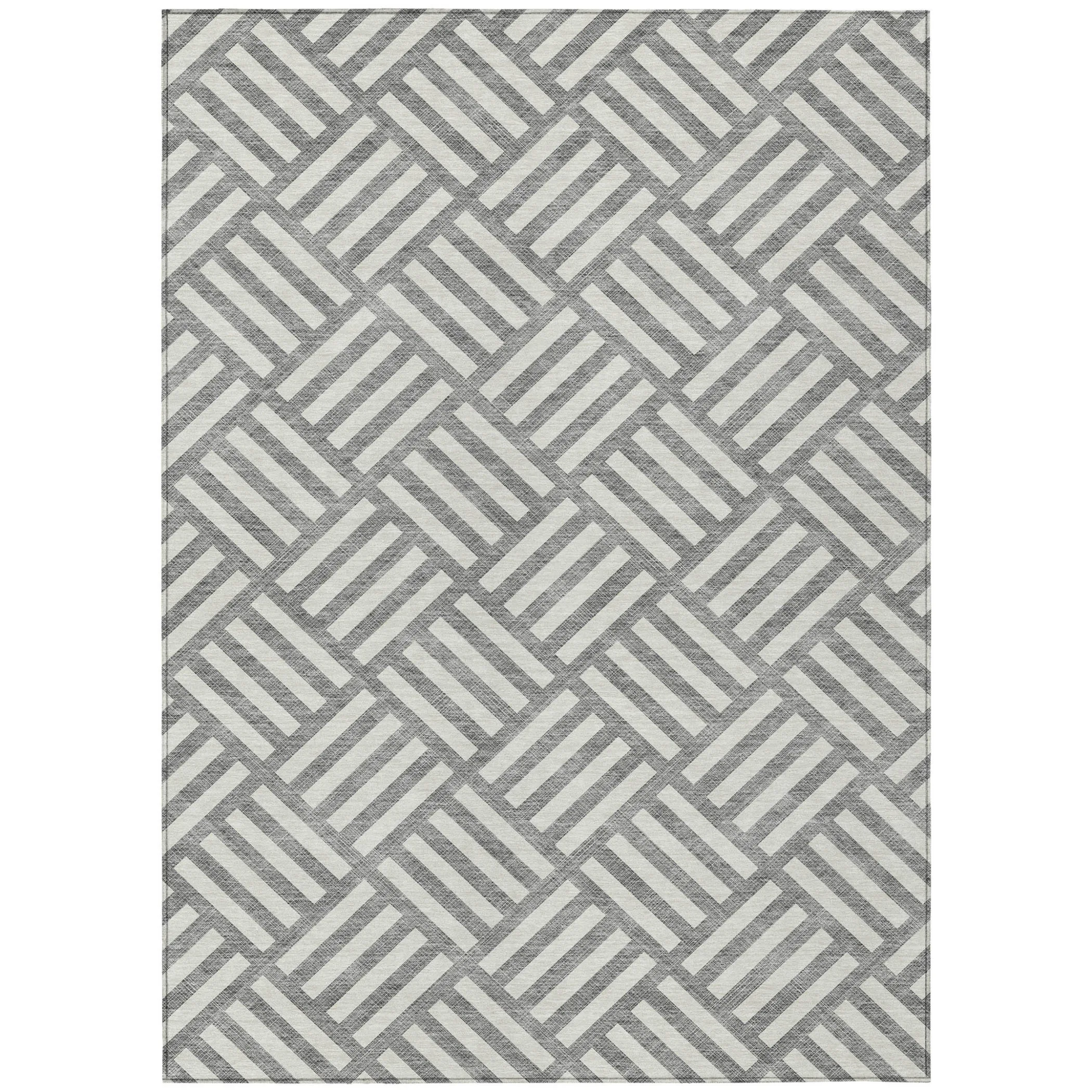10' X 14' Gray And Ivory Geometric Washable Indoor Outdoor Area Rug - Image 2