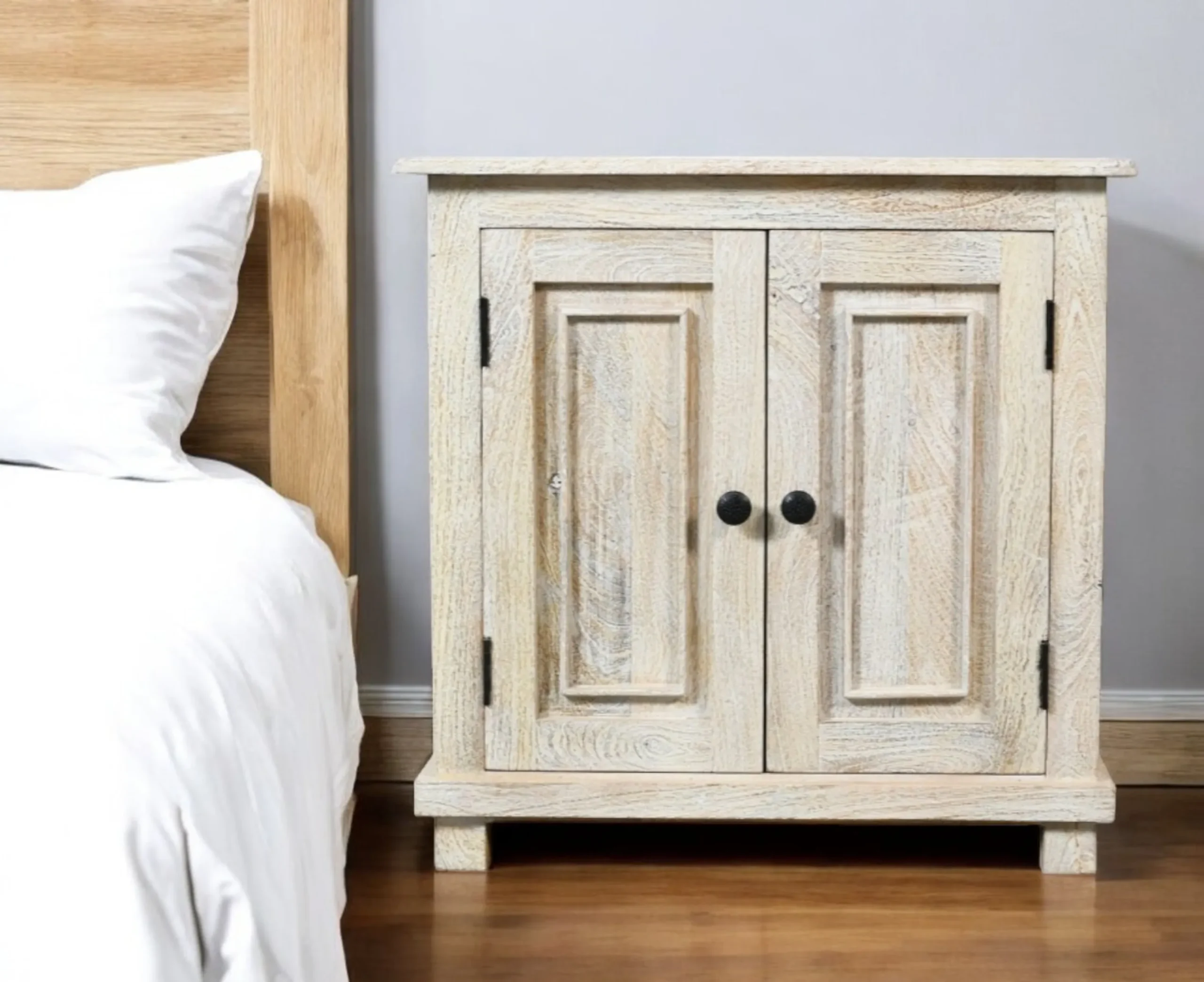 28" Distressed White Solid Wood Nightstand With Storage - Image 2