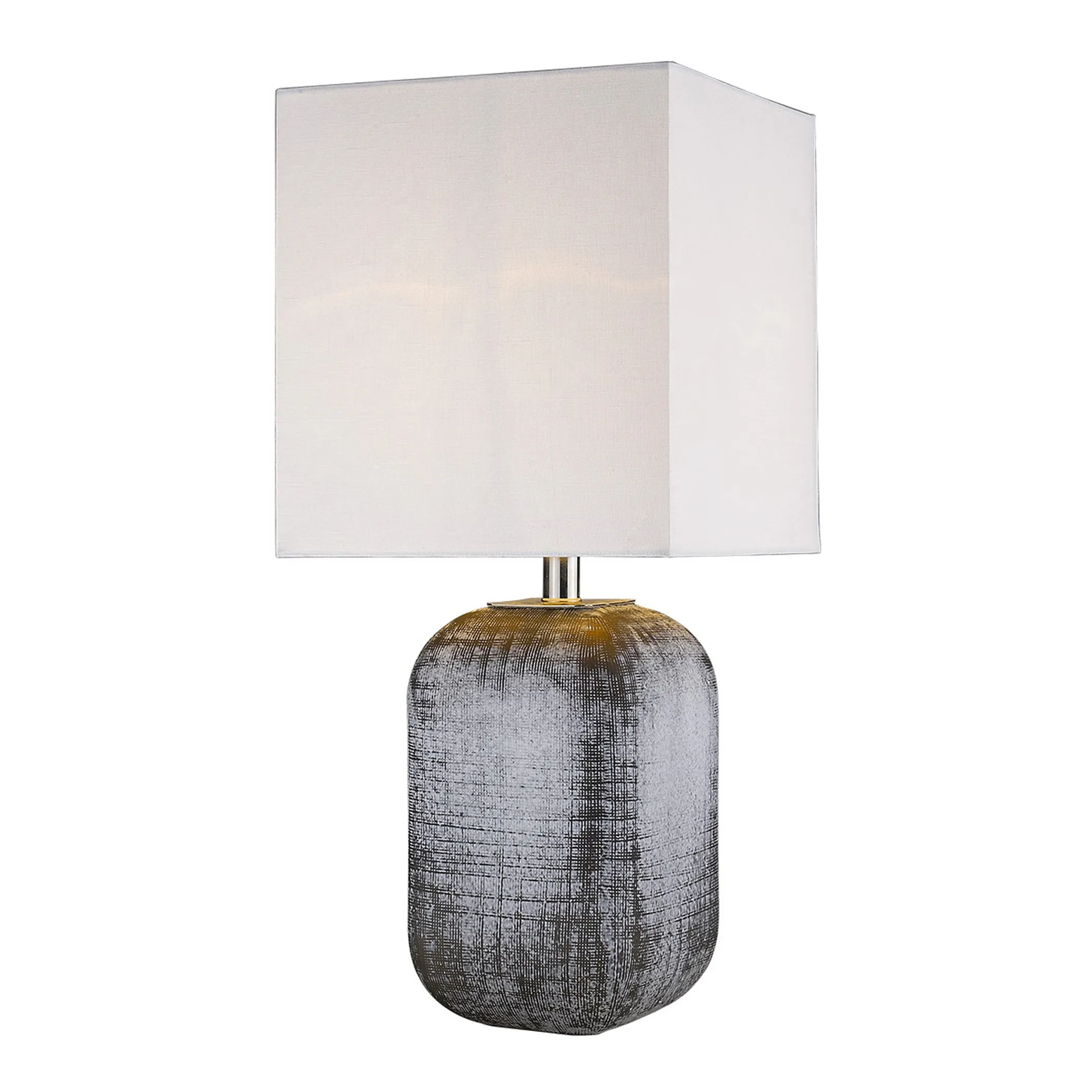 25" Blue and Gray Ceramic Table Lamp With White Square Shade - Image 3