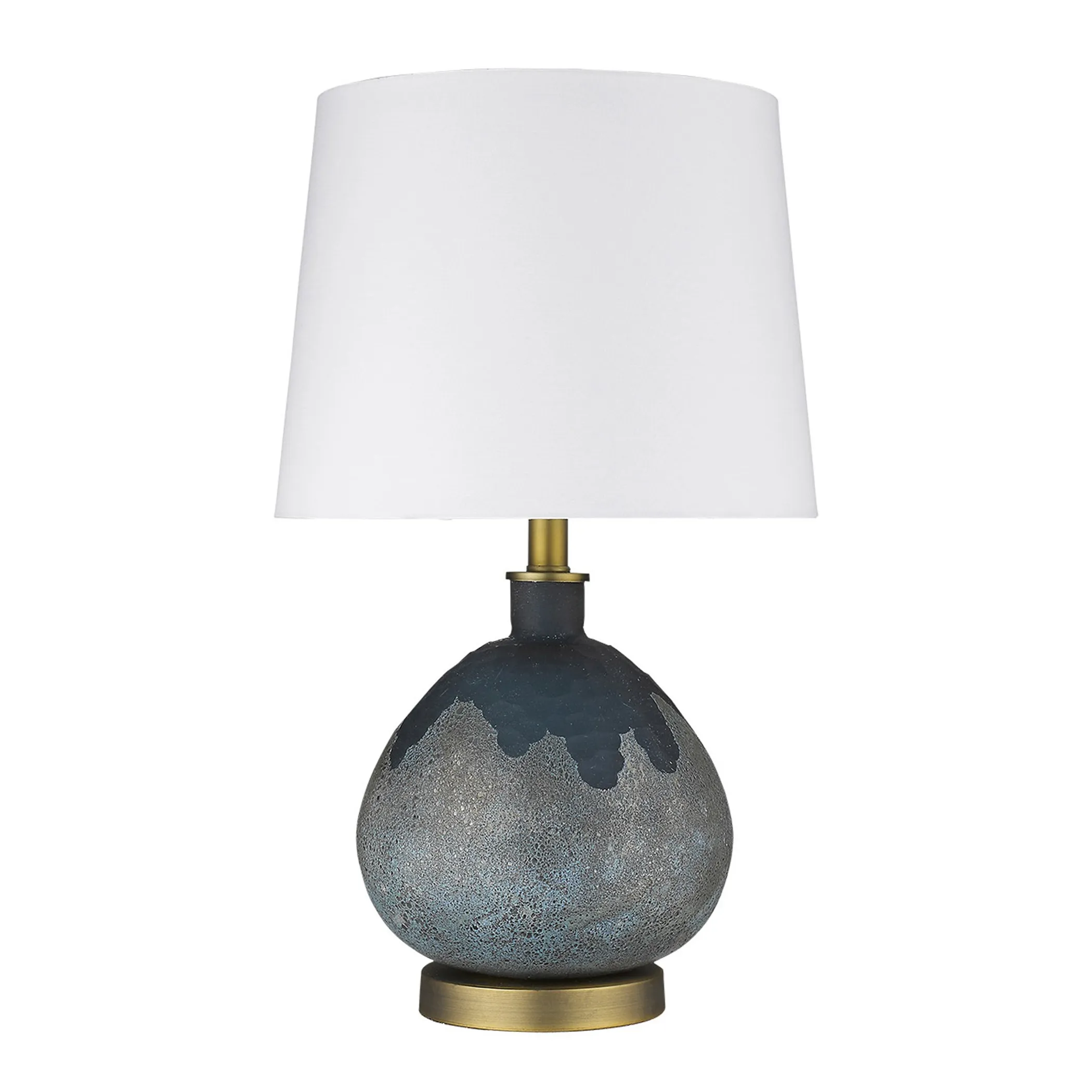 22" Teal Blue Concrete Gourd Table Lamp With Cream Empire Shade - Image 2