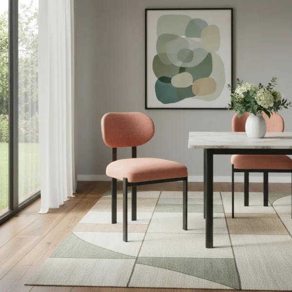 Set of Two Chenille And Metal Partially Open Back Dining Side Chairs