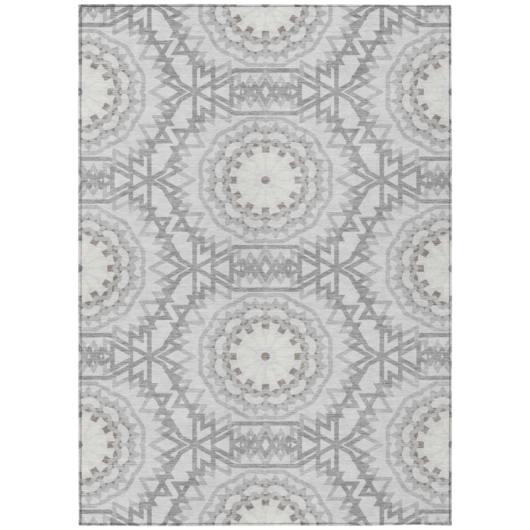 10' X 14' Silver Ivory And Gray Floral Medallion Washable Indoor Outdoor Area Rug - Image 2