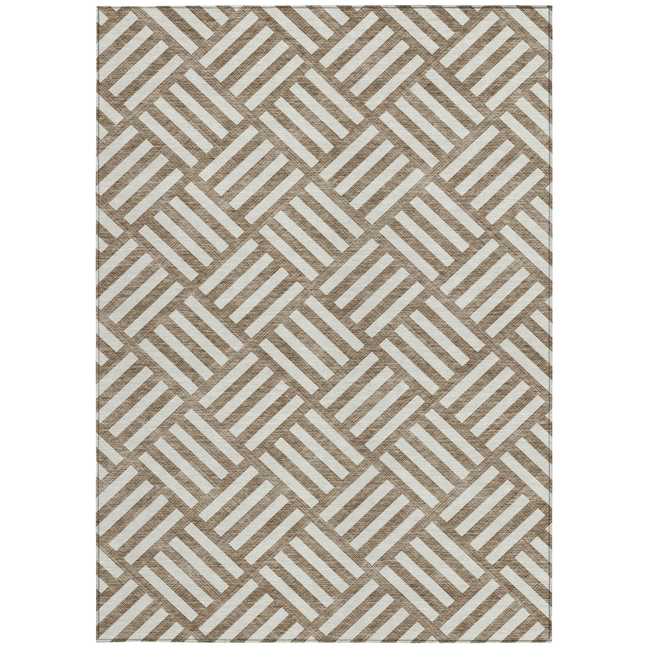 10' X 14' Brown And Ivory Geometric Washable Indoor Outdoor Area Rug - Image 6