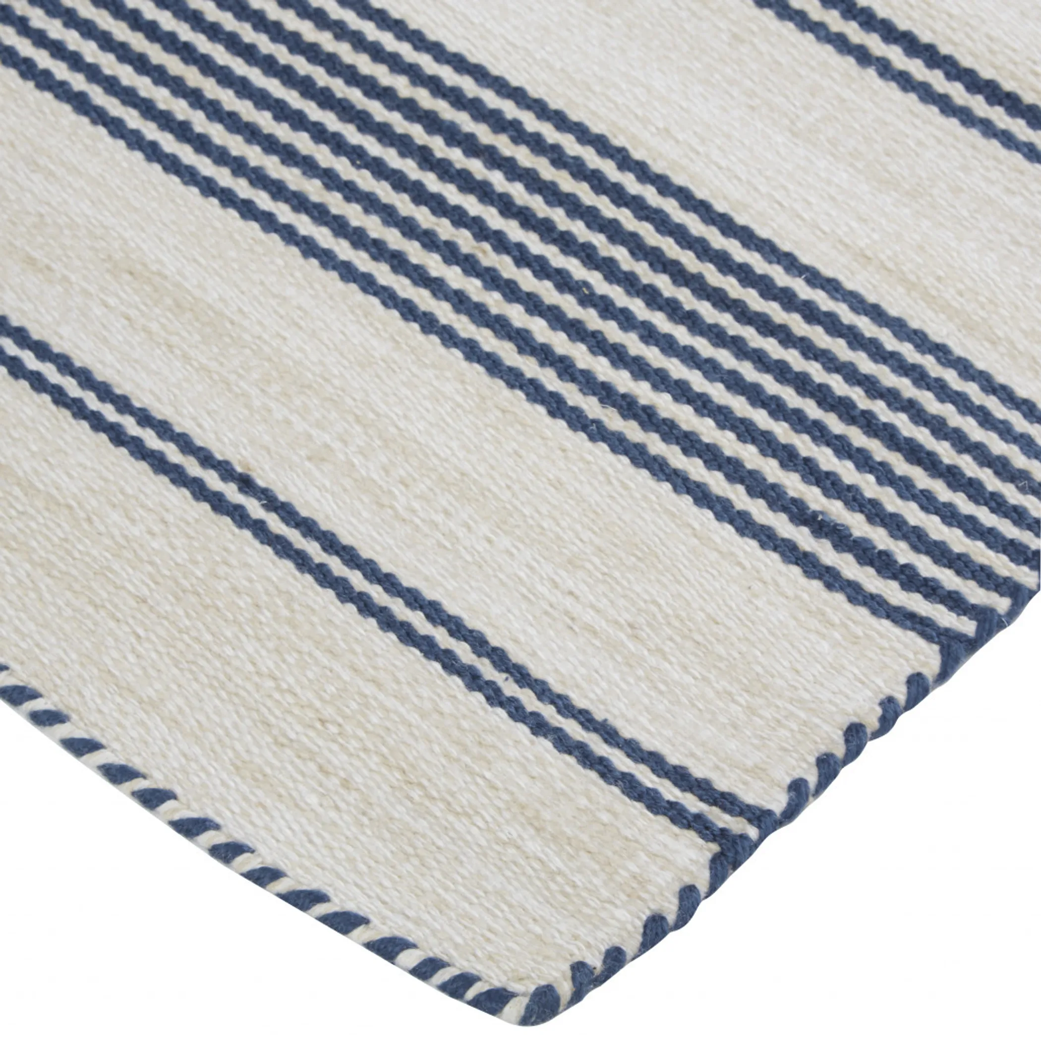 8' X 11' Blue And Ivory Striped Dhurrie Hand Woven Stain Resistant Area Rug - Image 4