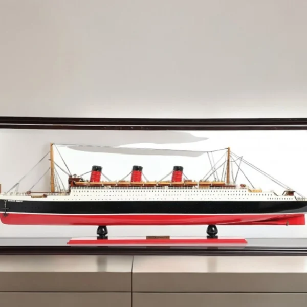 16" Black and Red RMS Queen Mary Medium Display Case Boat Hand Painted Decorative Boat