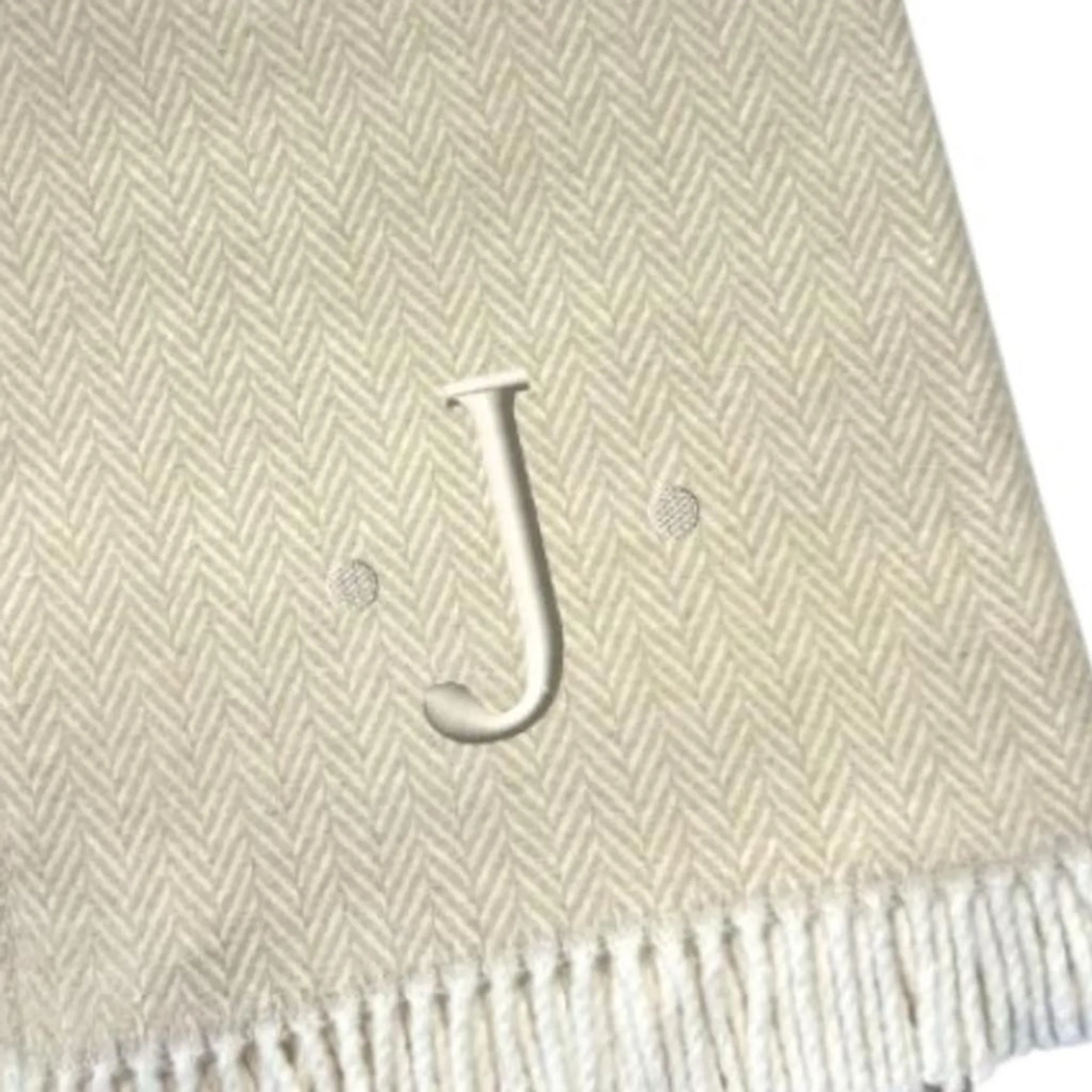 Herringbone Cotton Blend J Throw Blanket with Tassels And Embroidery - Image 5