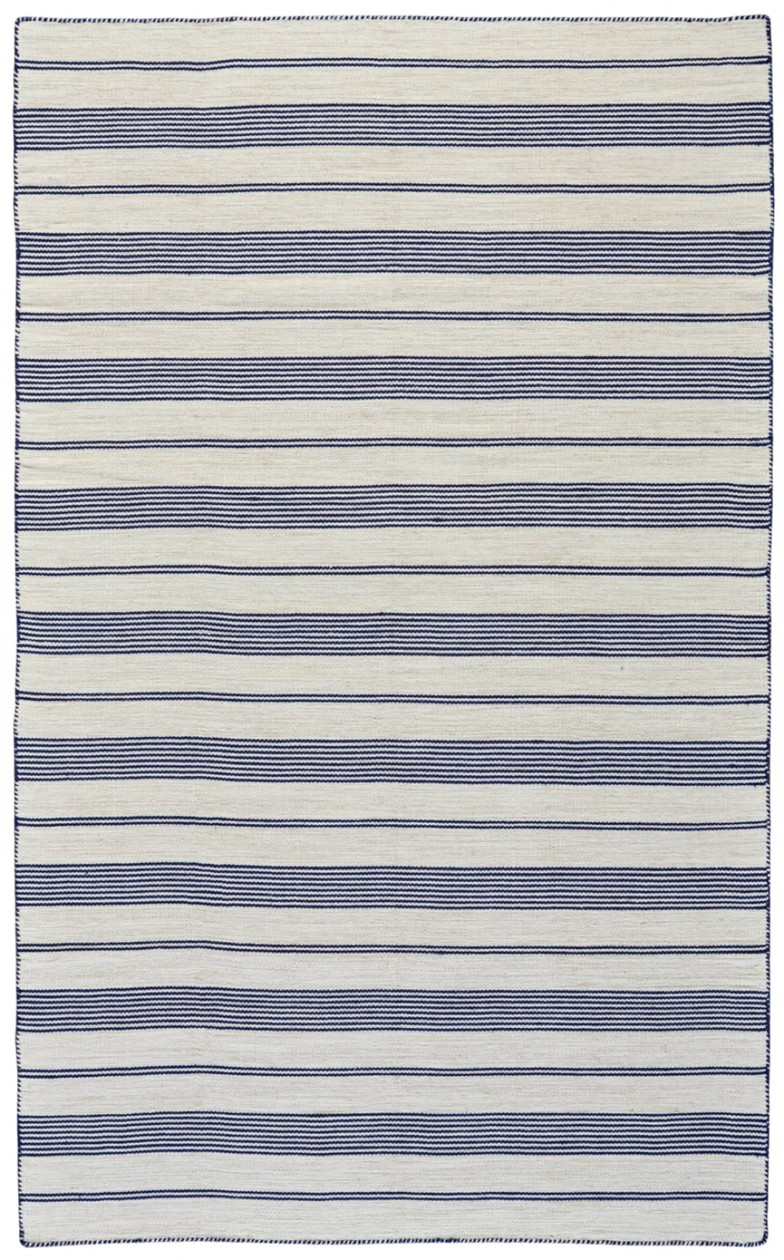 8' X 11' Blue And Ivory Striped Dhurrie Hand Woven Stain Resistant Area Rug - Image 2