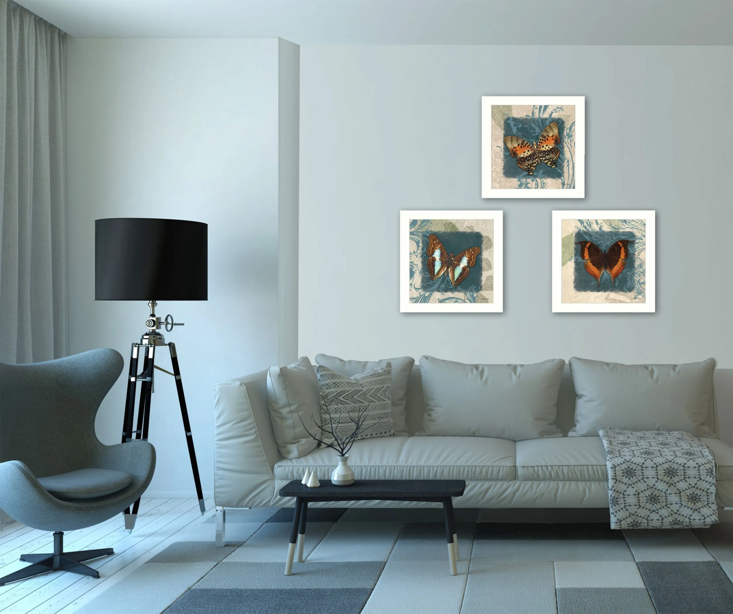 Set Of Three Butterflies White Framed Print Wall Art - Image 5