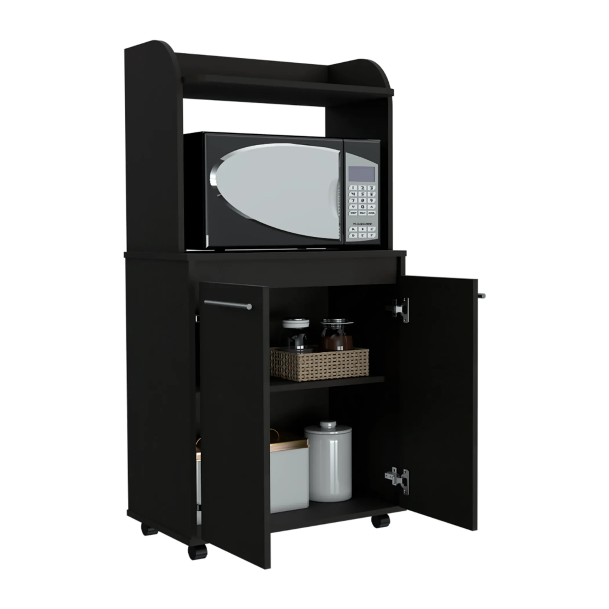 Kira Kitchen Kart, Double Door Cabinet, One Open Shelf, Two Interior Shelves - Image 2