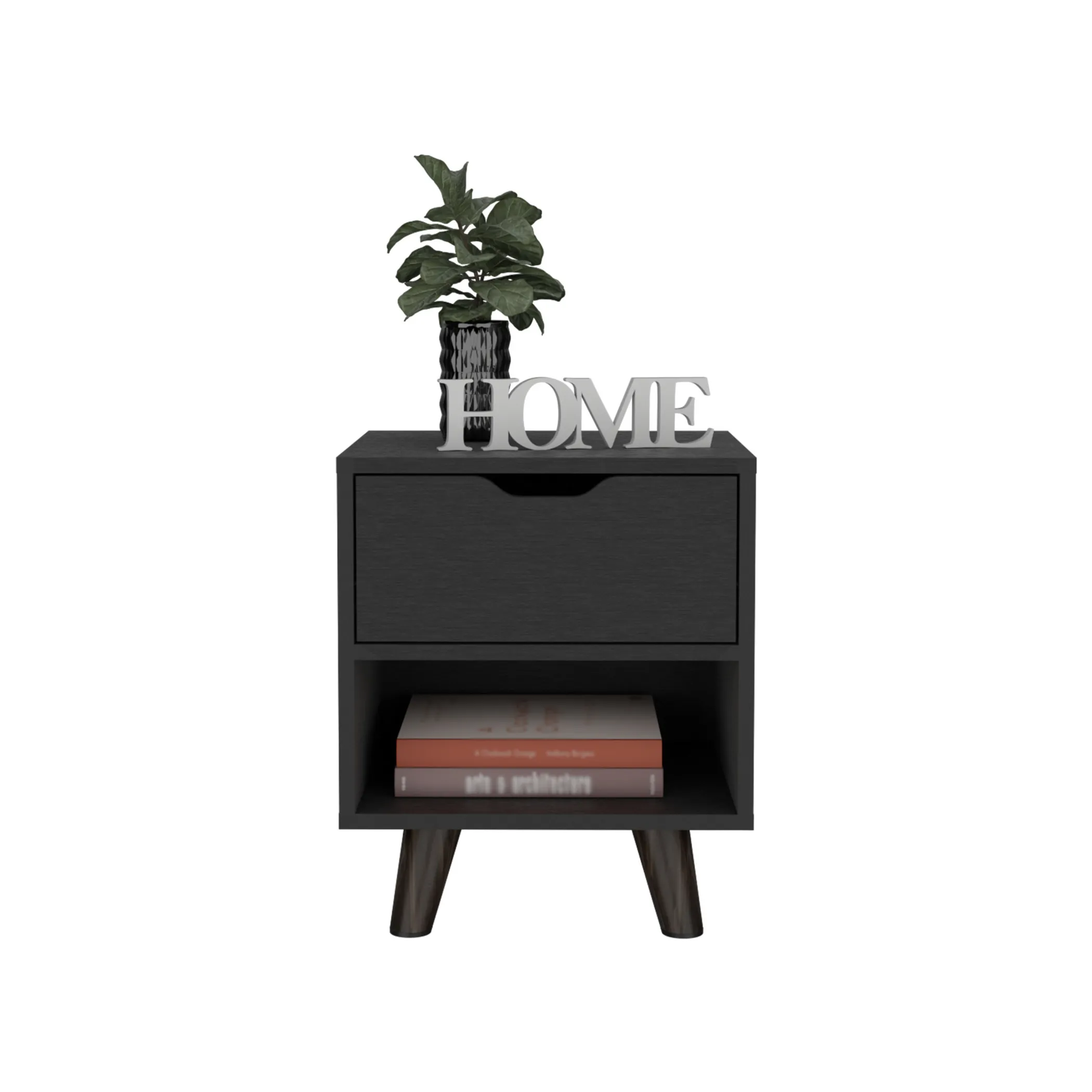 19" Black One Drawer Faux Wood Nightstand - Image 3