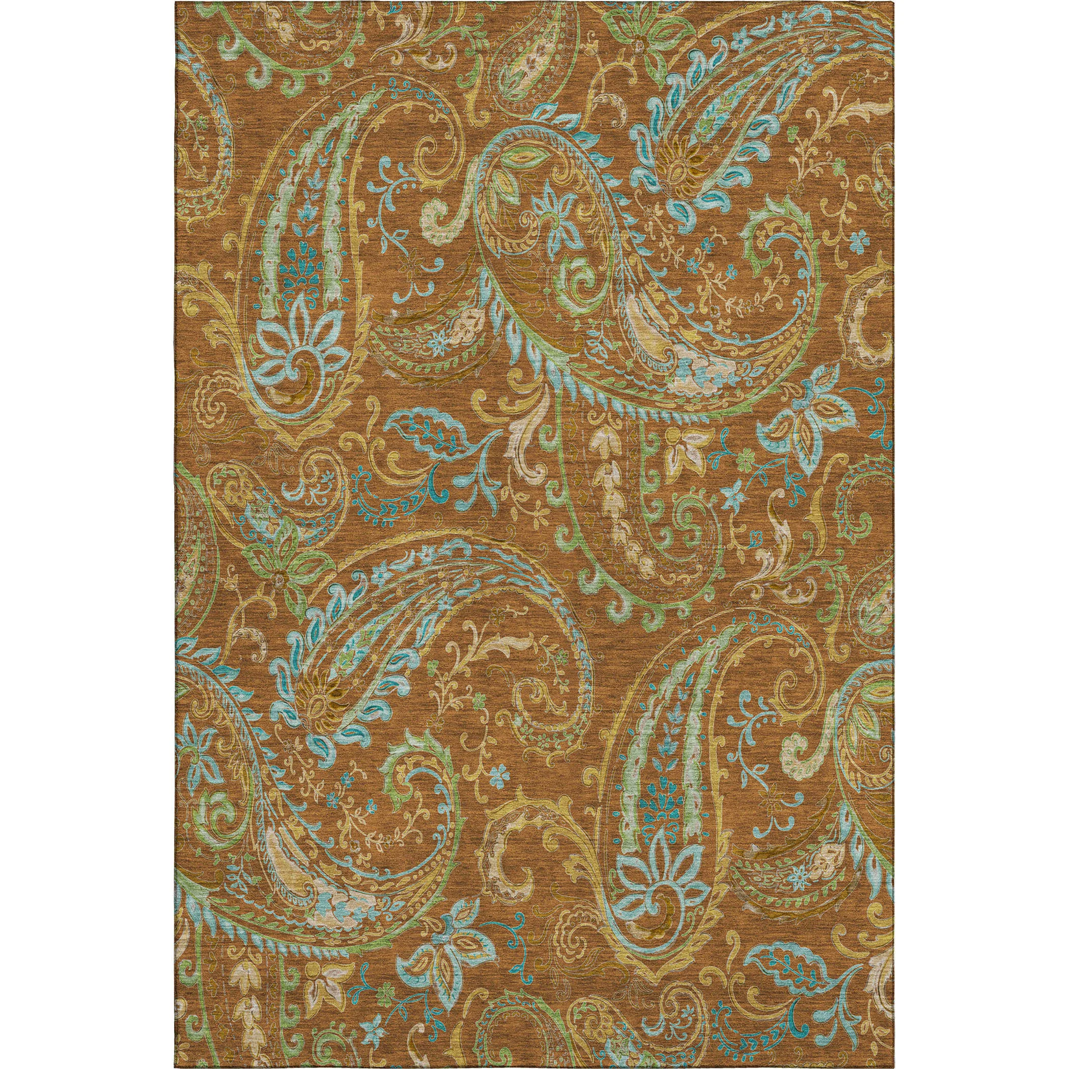 9' X 12' Rust Blue And Green Paisley Washable Area Rug With UV Protection - Image 2
