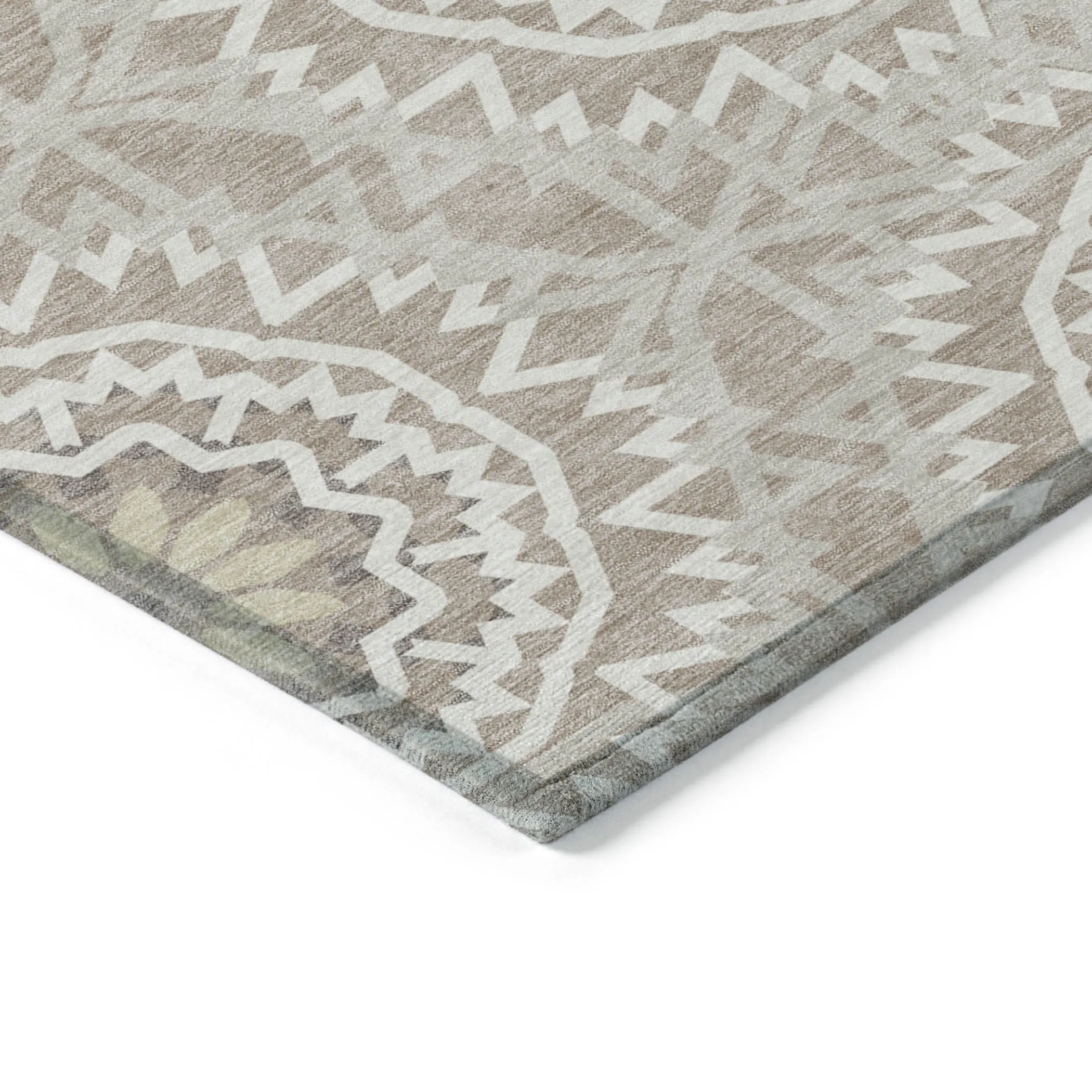 10' X 14' Taupe Khaki And Ivory Floral Medallion Washable Indoor Outdoor Area Rug - Image 4