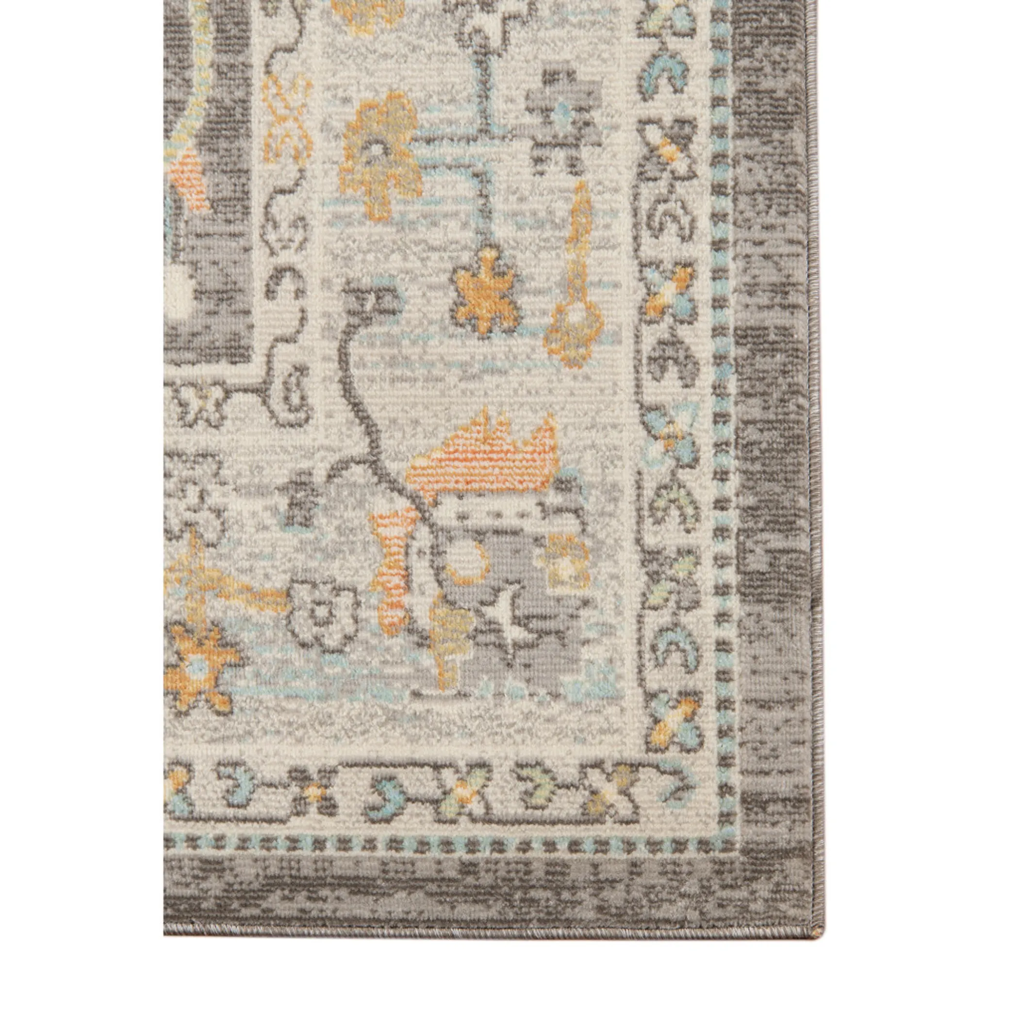9' X 12' Gray and Orange Floral Stain Resistant Indoor Outdoor Area Rug - Image 4