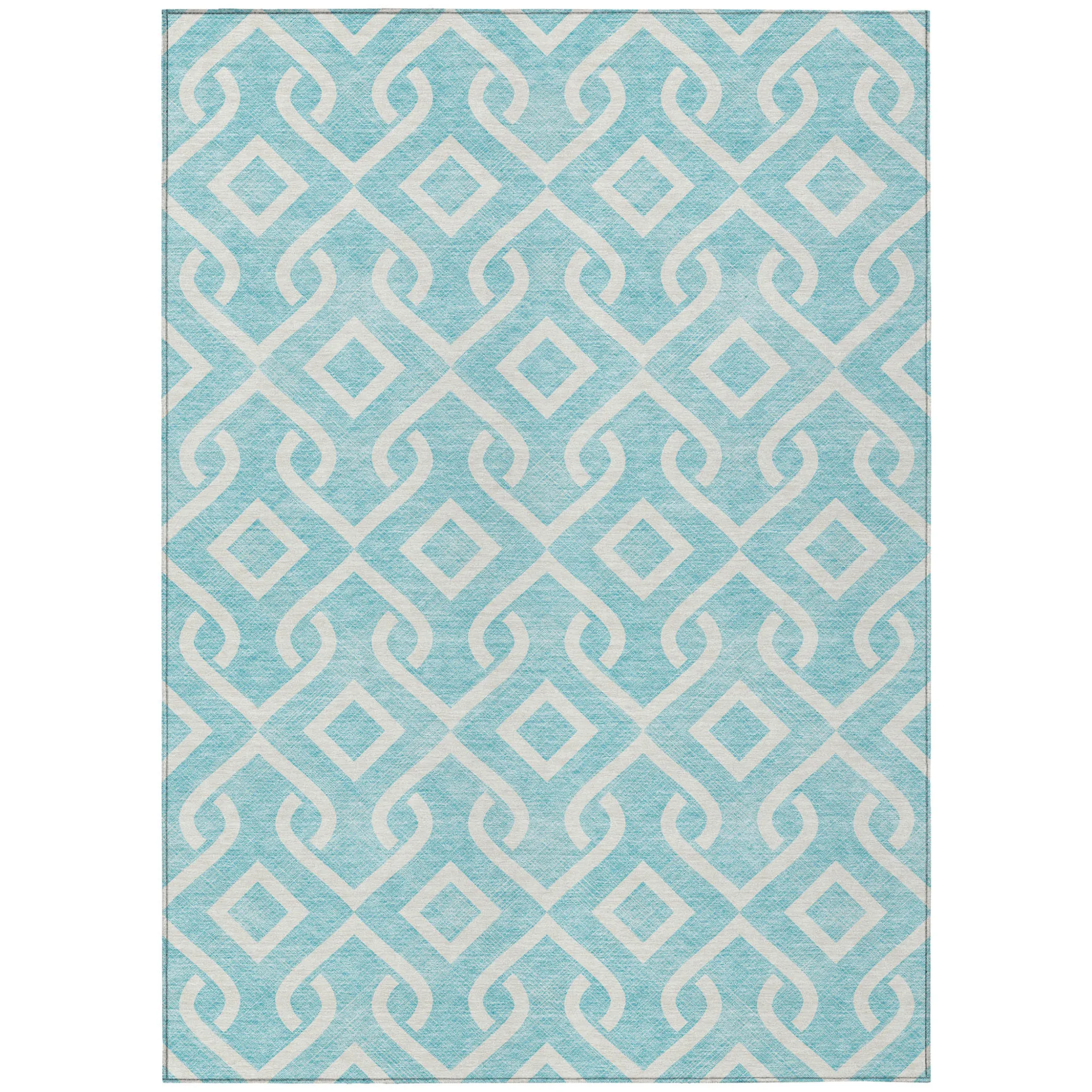 9' X 12' Aqua And Ivory Geometric Washable Indoor Outdoor Area Rug - Image 2