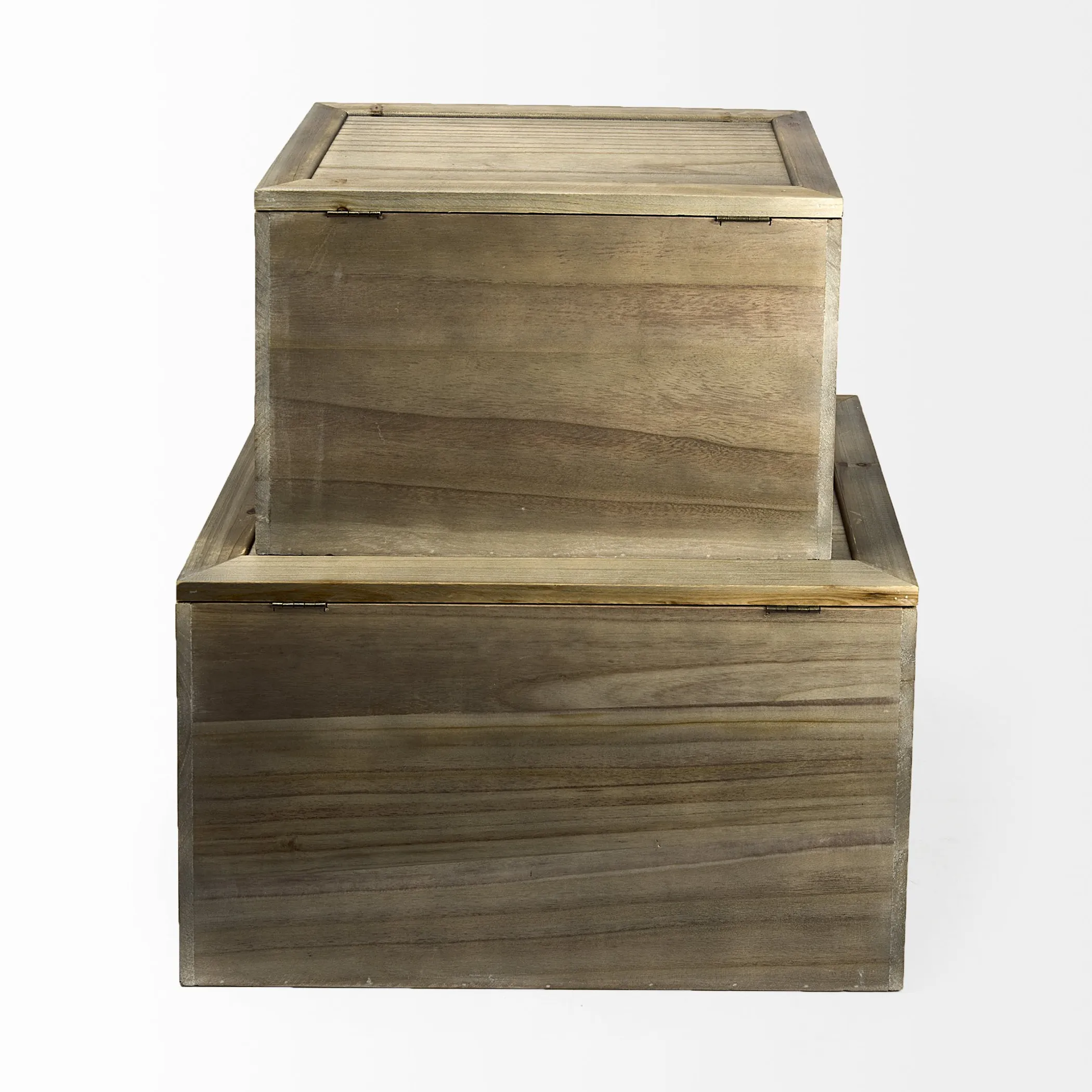 Set Of Two Brown and Natural Wood And Cane Storage Boxes - Image 4