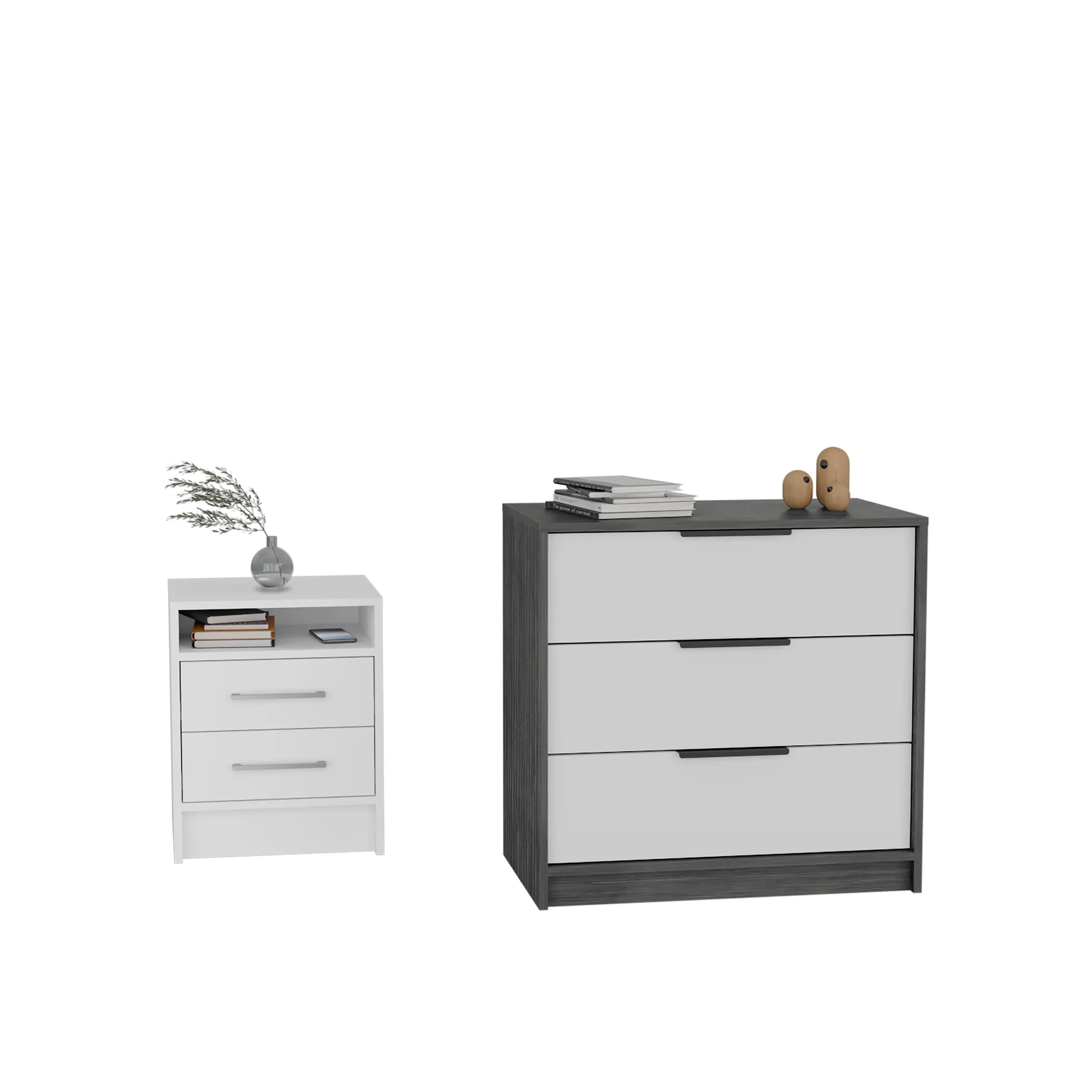 Linden 2 Piece Bedroom Set, White / Smokey Oak Finish - Image 2