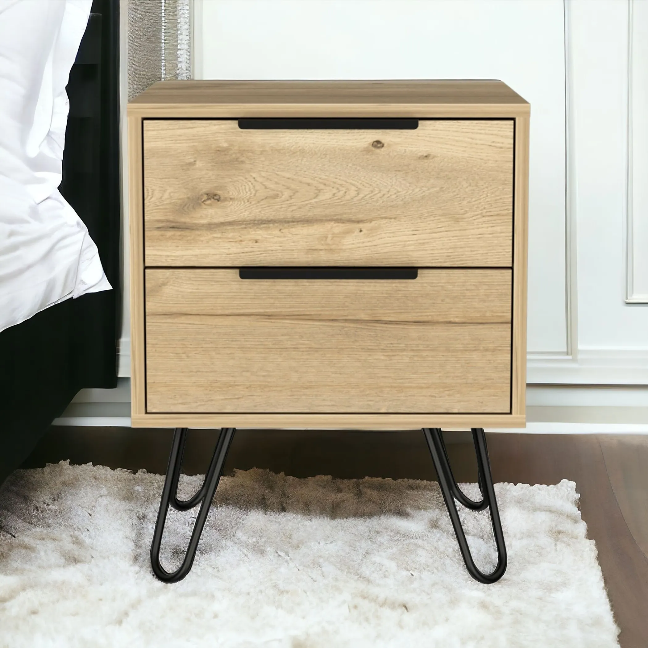 22" Oak Two Drawer Faux Wood Nightstand - Image 2