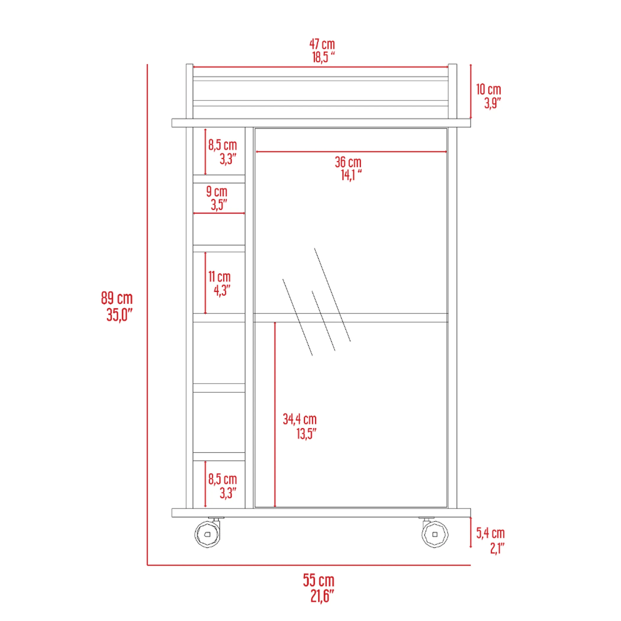 Barbieri Bar Cart with six cubbies vertically line - Image 2