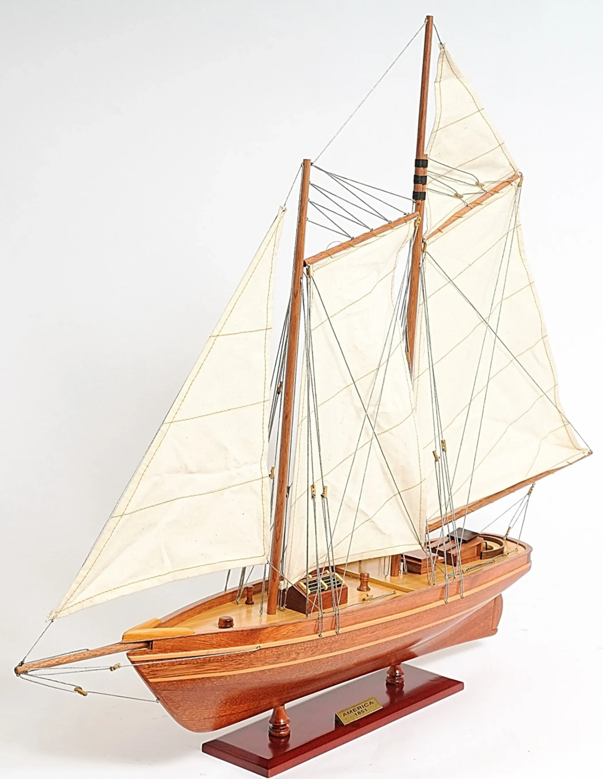 28" Wood Brown America 1851 Yacht Hand Painted Sculpture - Image 6