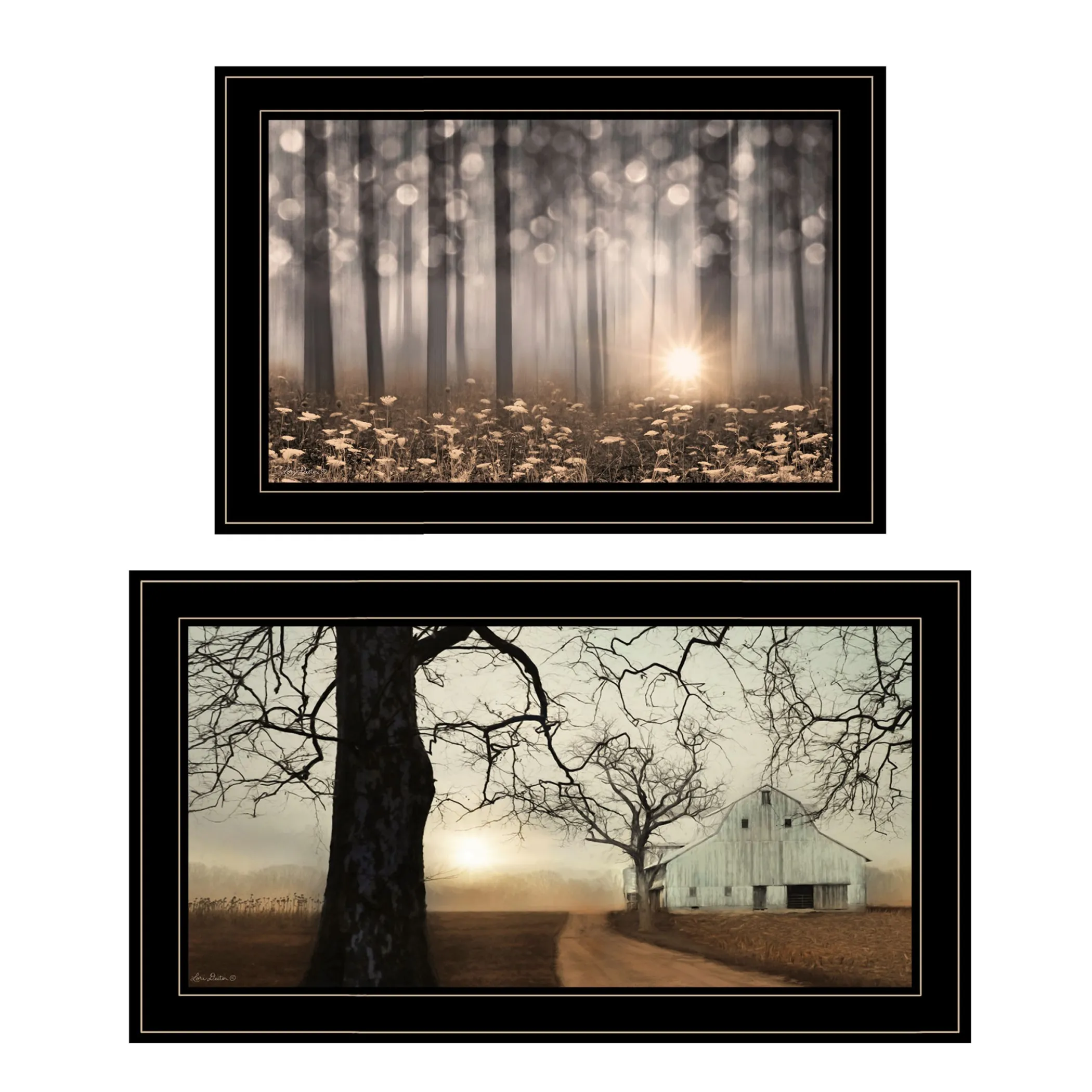 Set Of Two Enchanted Sunrise 2 Black Framed Print Wall Art - Image 2