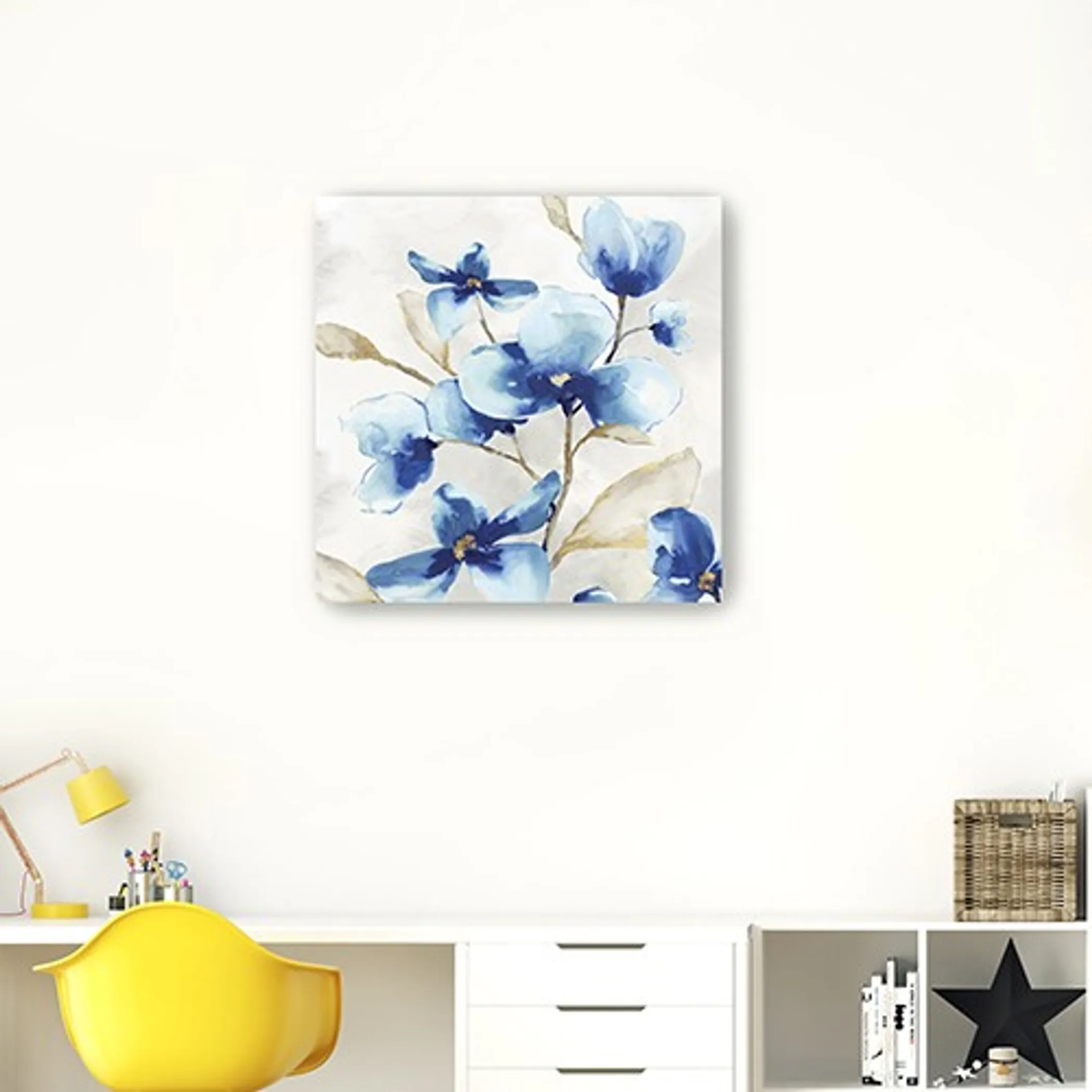 40" x 40" Watercolor Shades of Blue Floral Canvas Wall Art - Image 4