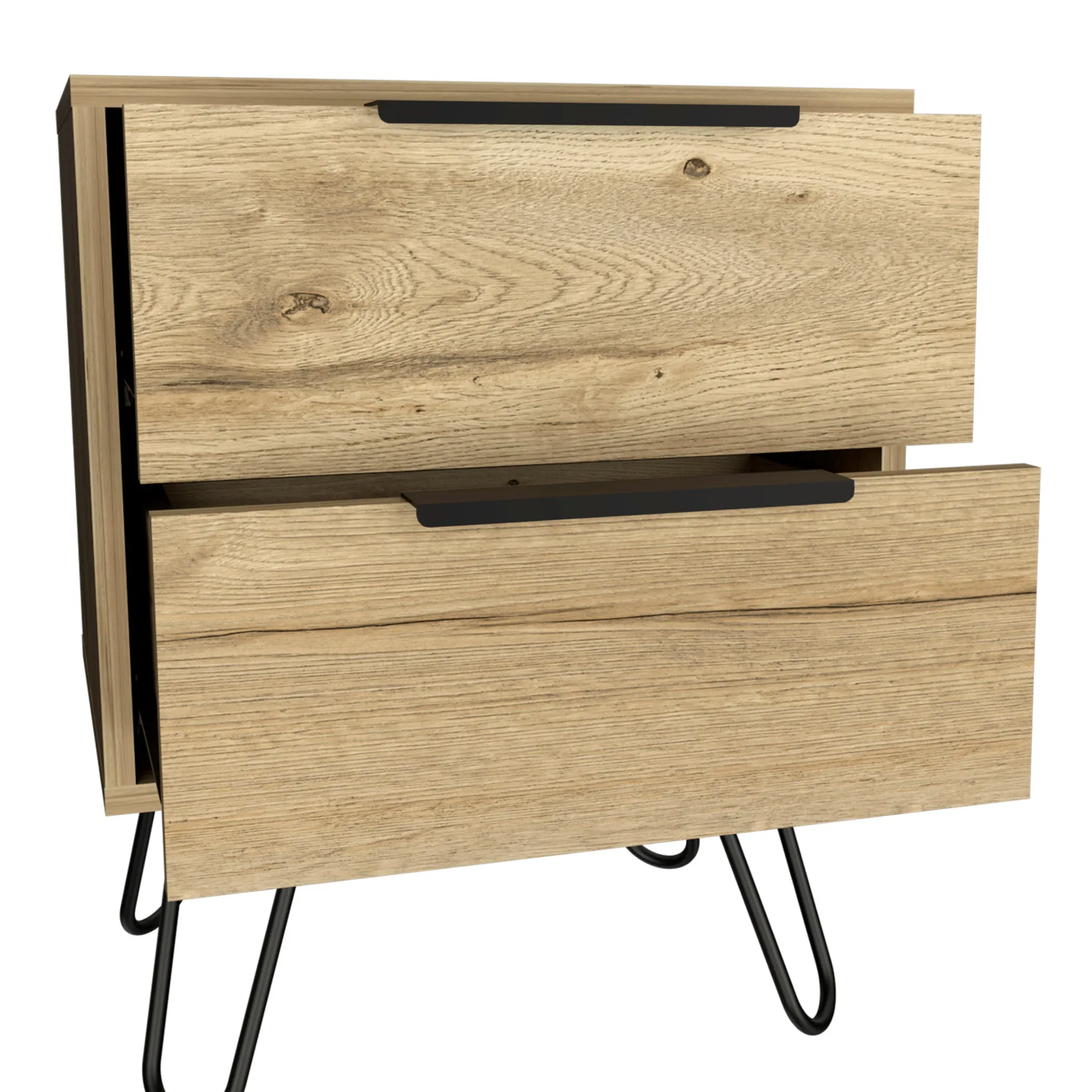 22" Oak Two Drawer Faux Wood Nightstand - Image 4