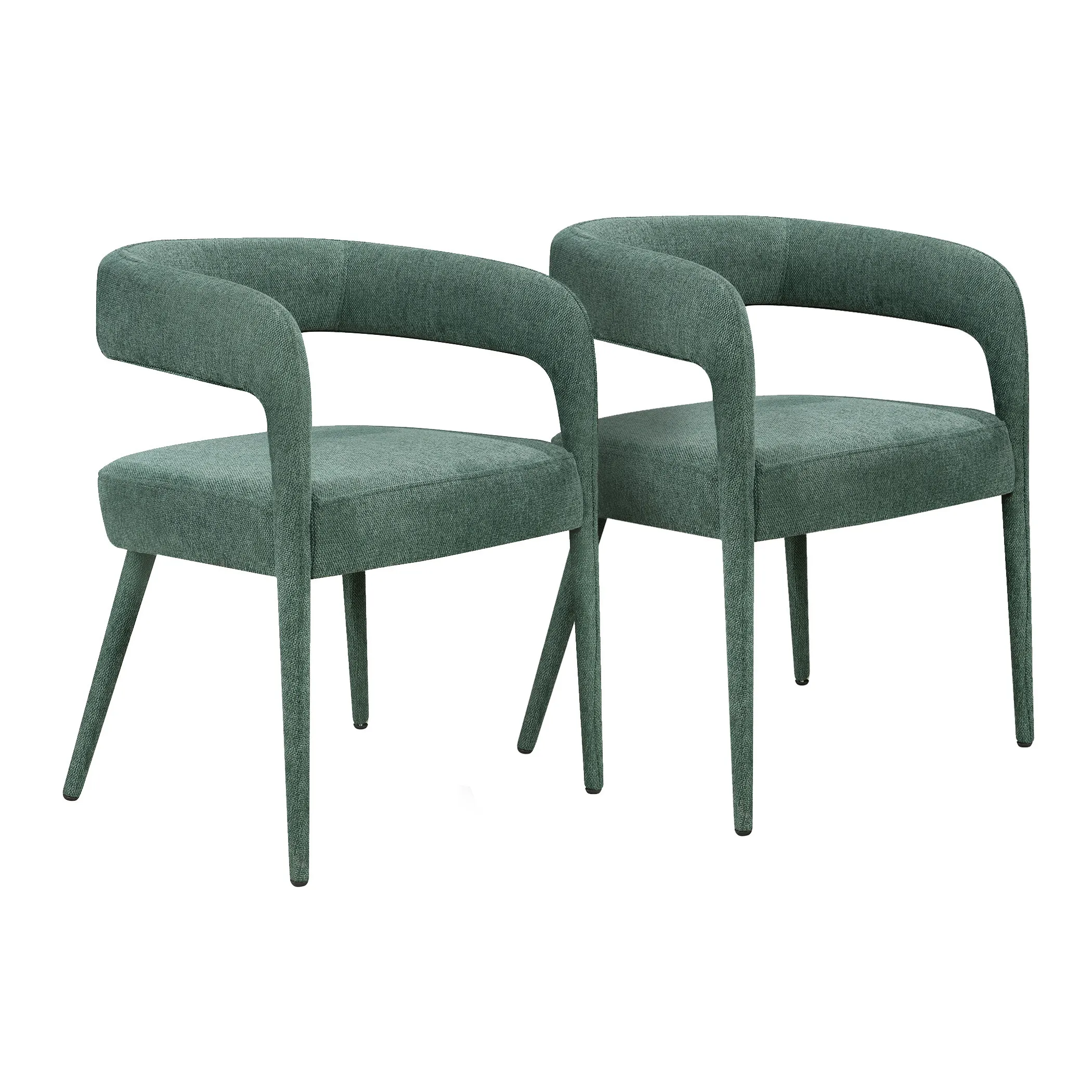 Set of Two Green Upholstered Linen Open Back Dining Side Chairs - Image 2