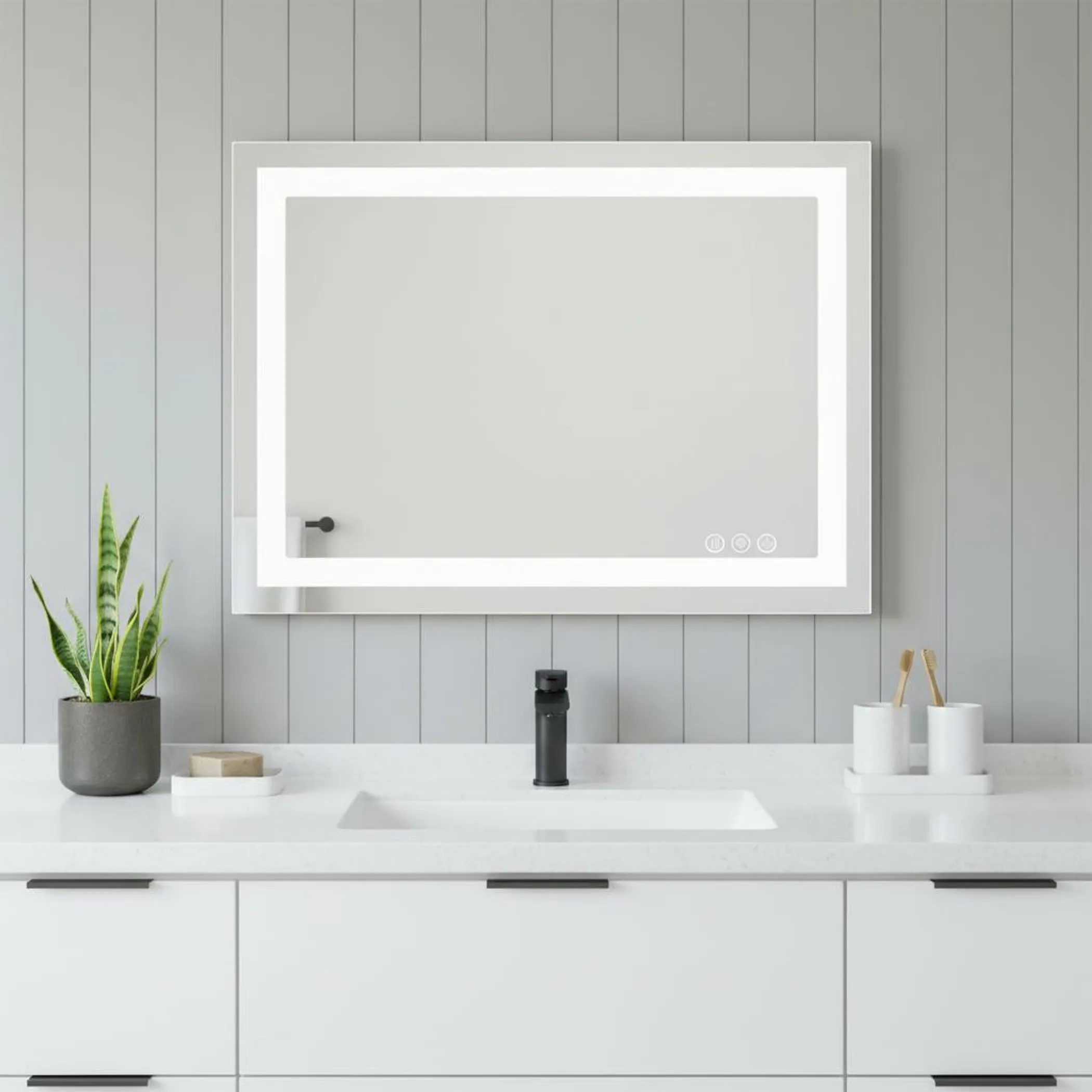 Lighted Frameless Bathroom Vanity Mirror