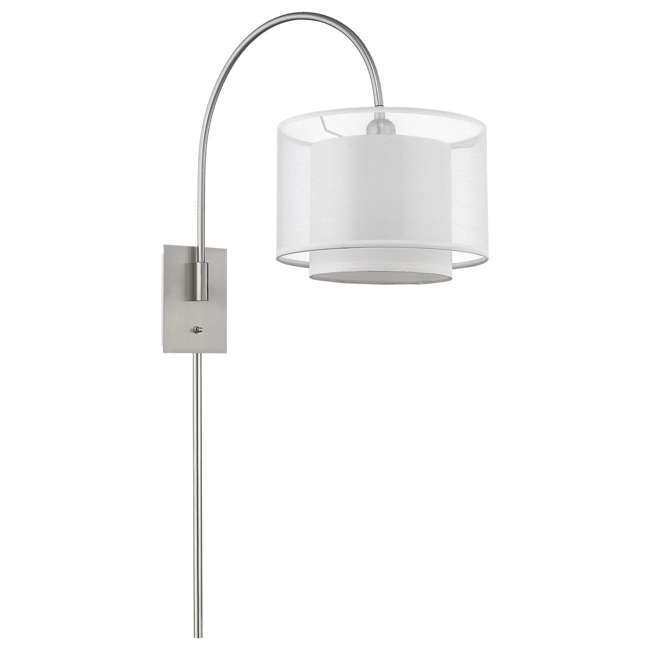 Brella 1-Light Brushed Nickel Swivel Wall Lamp With Sheer Snow Shantung Two Tier Shade - Image 3