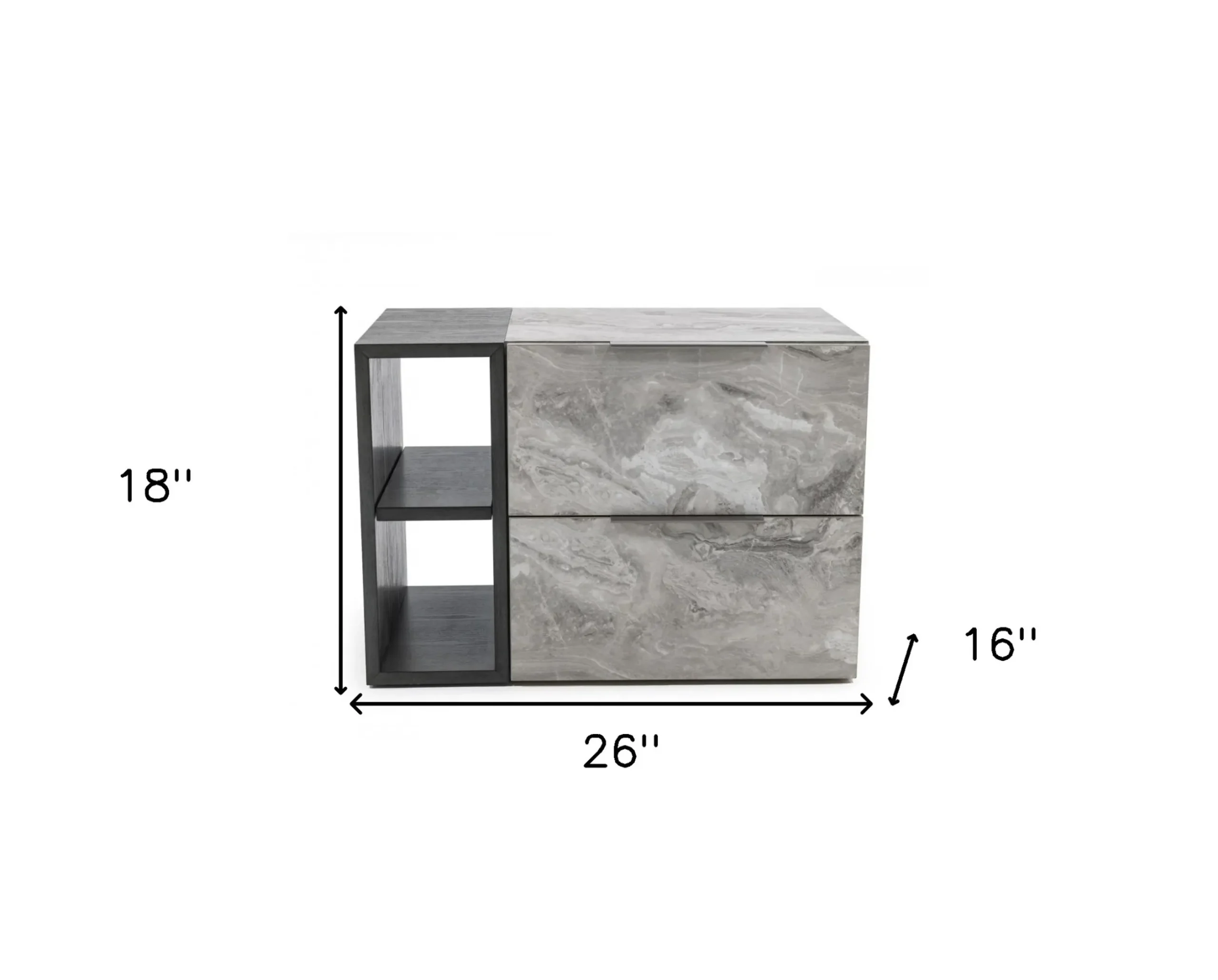 Contempo Gray Faux Marble and Gray Two Drawer Nightstand - Image 5