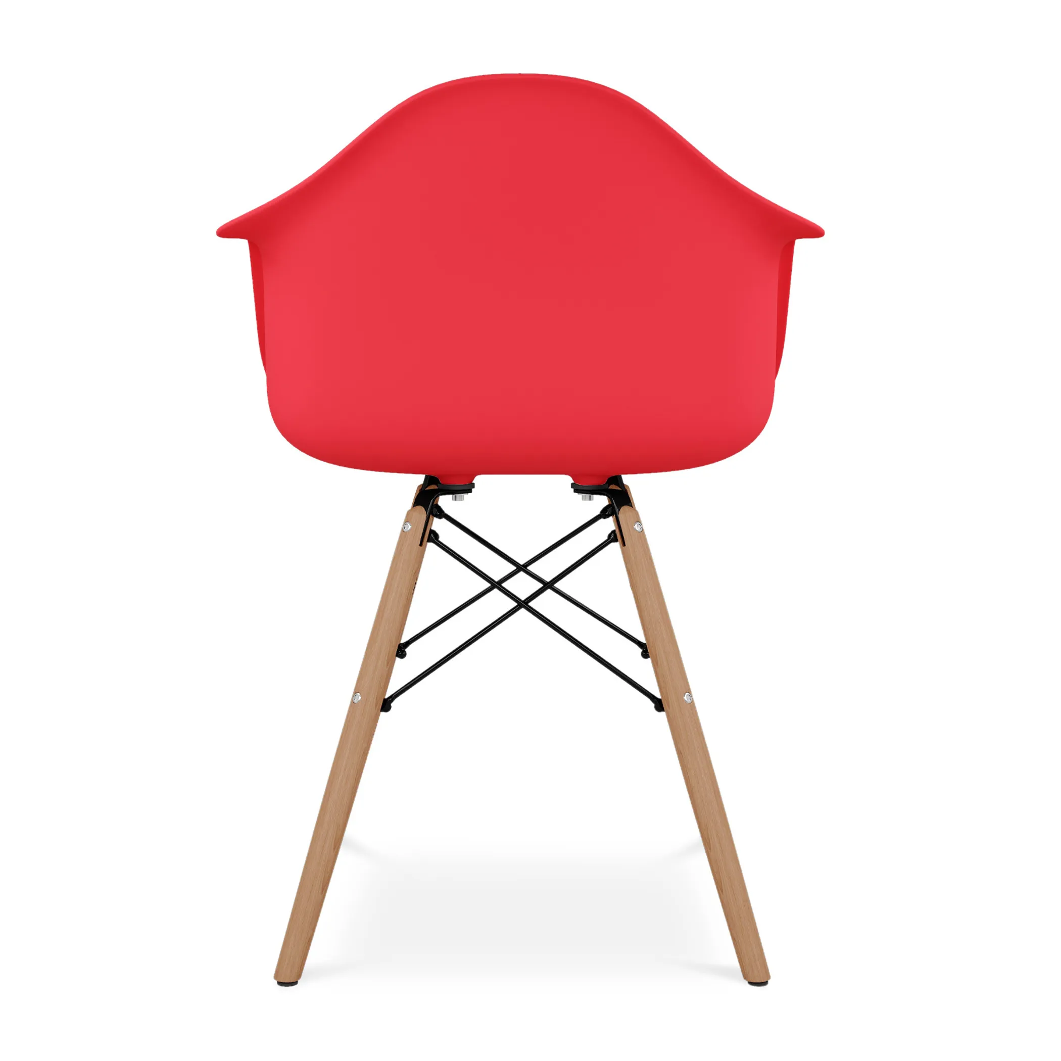 Red And Natural Heavy Duty Plastic And Solid Wood Dining Arm Chair - Image 5