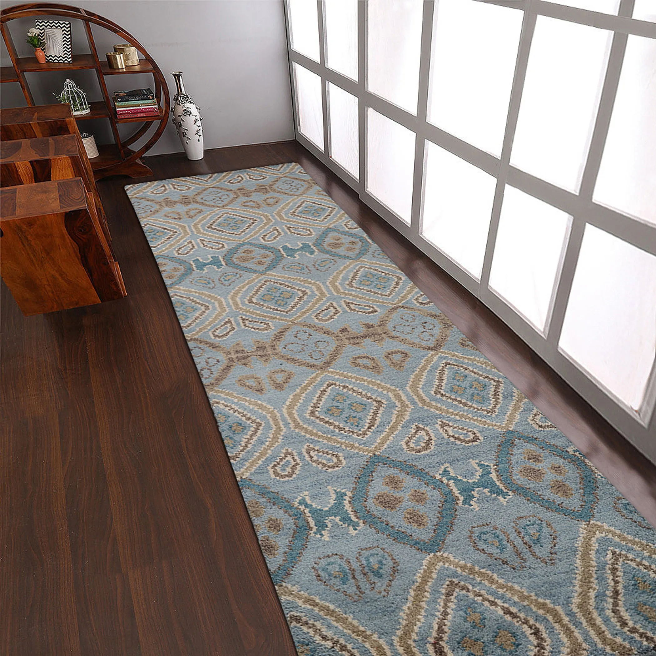 Rugsotic Carpets Hand Knotted Wool 2'6''x10' Runner Area Rug Geometric