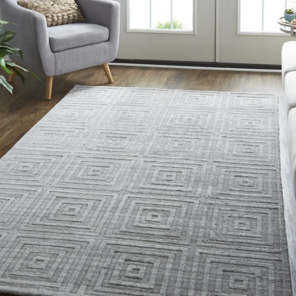 5' X 8' Gray And Silver Striped Hand Woven Area Rug