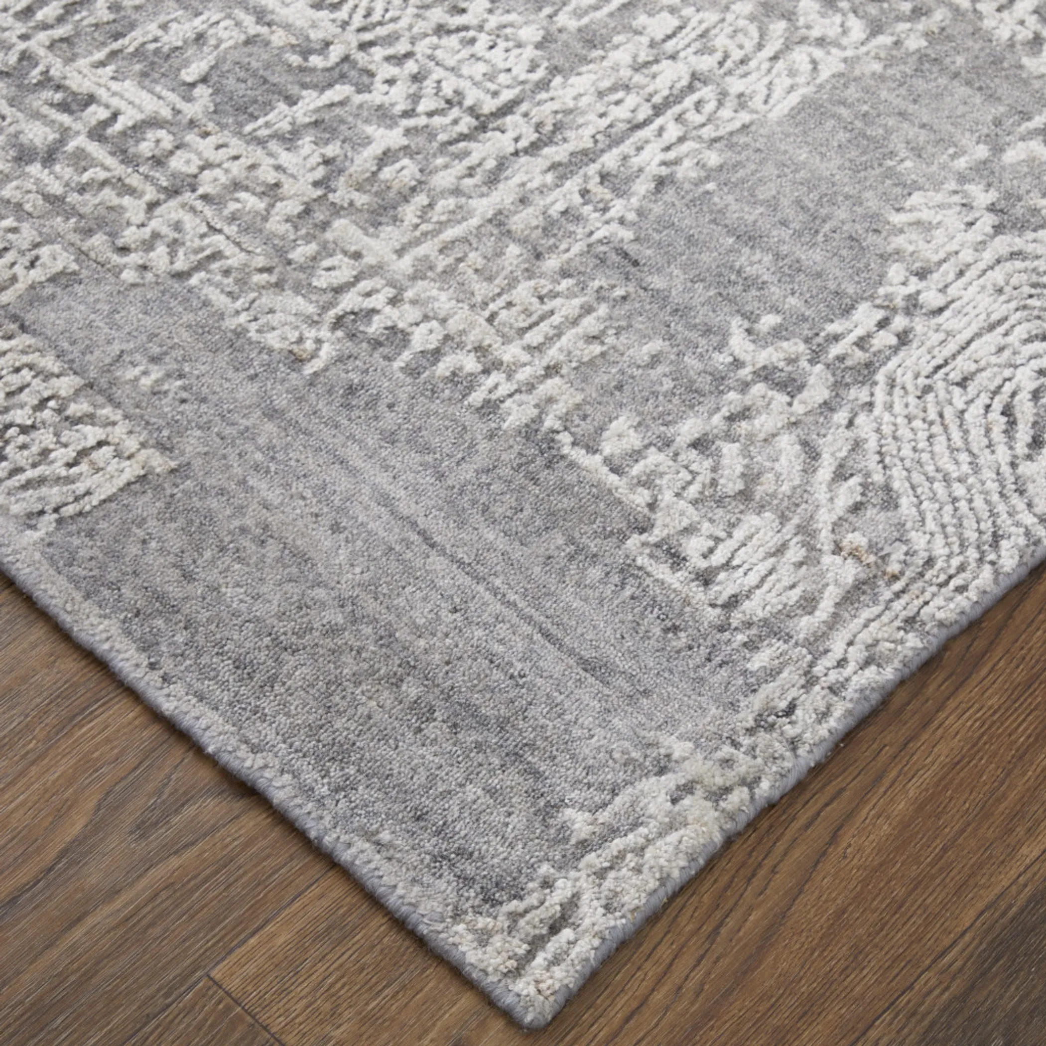 3' X 5' Gray Abstract Hand Woven Worn Faded Area Rug - Image 6