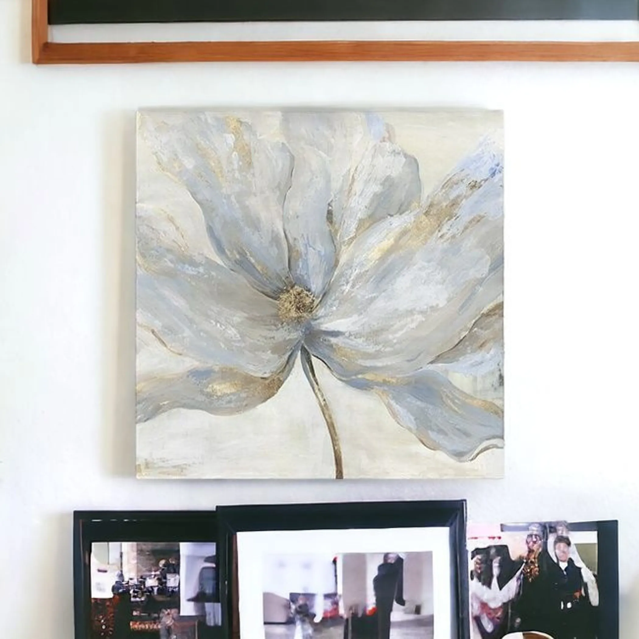 Soft Blue And Grey Flower With Gold Details Unframed Print Wall Art - Image 4