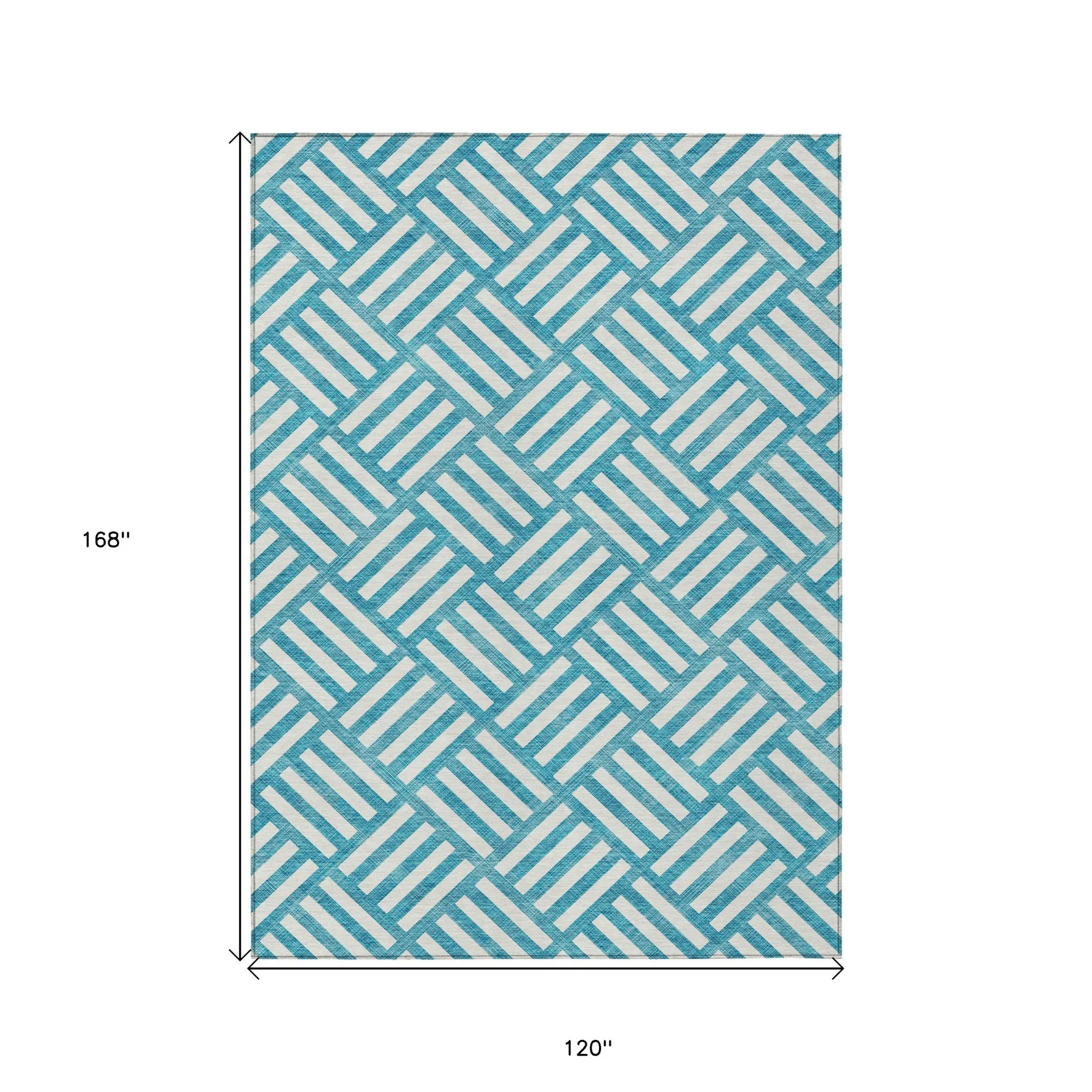 10' X 14' Teal Blue And Ivory Geometric Washable Indoor Outdoor Area Rug - Image 3