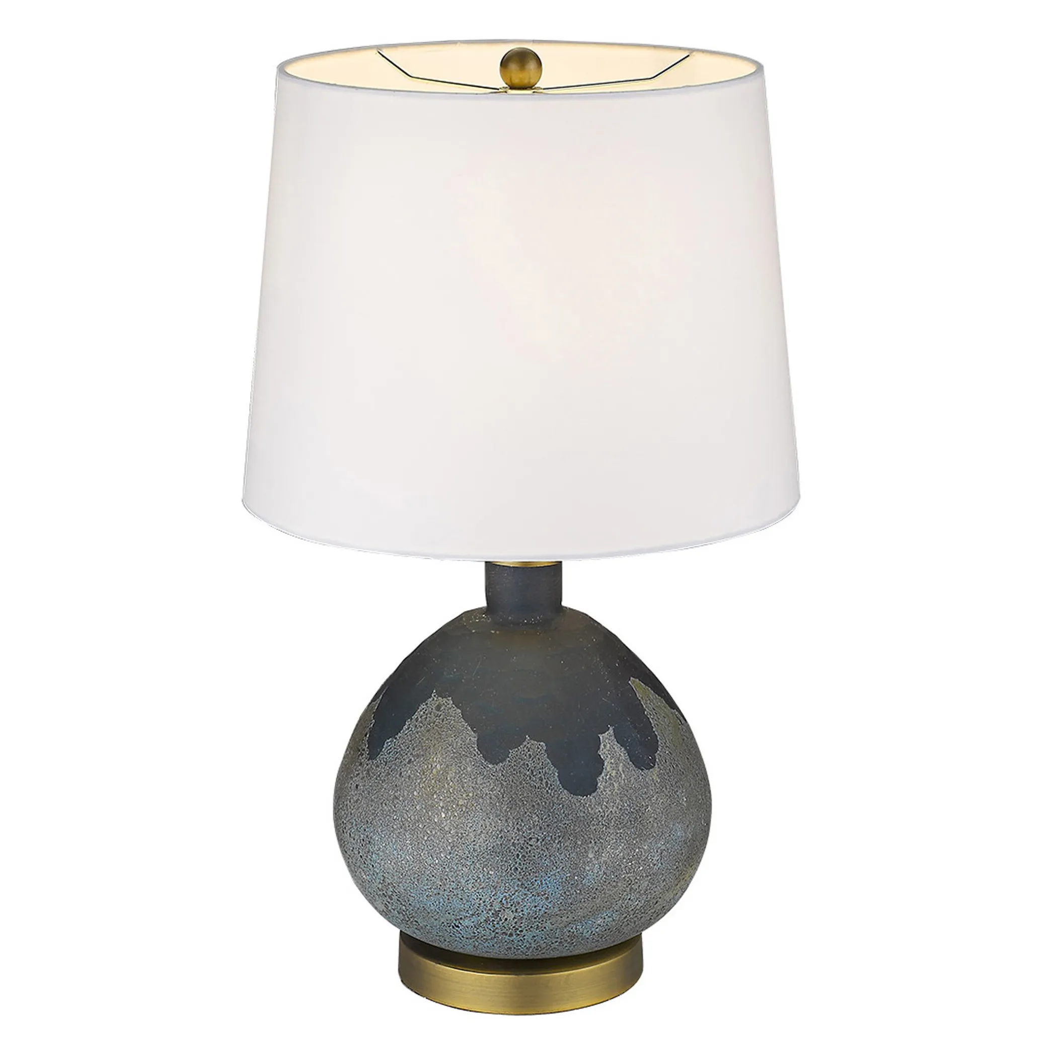22" Teal Blue Concrete Gourd Table Lamp With Cream Empire Shade - Image 4