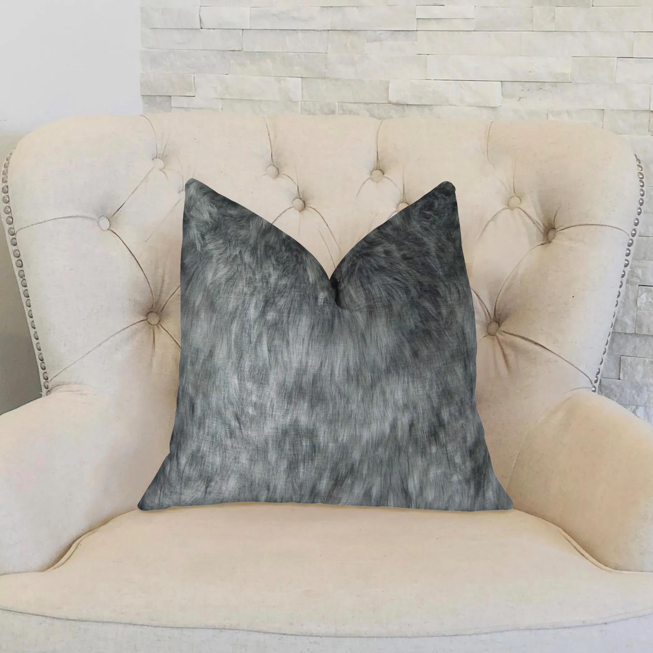 Plutus Wild Gray Wolf Gray White Handmade Luxury Pillow - Image 2