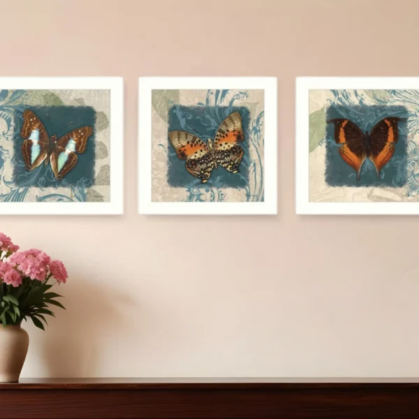 Set Of Three Butterflies White Framed Print Wall Art