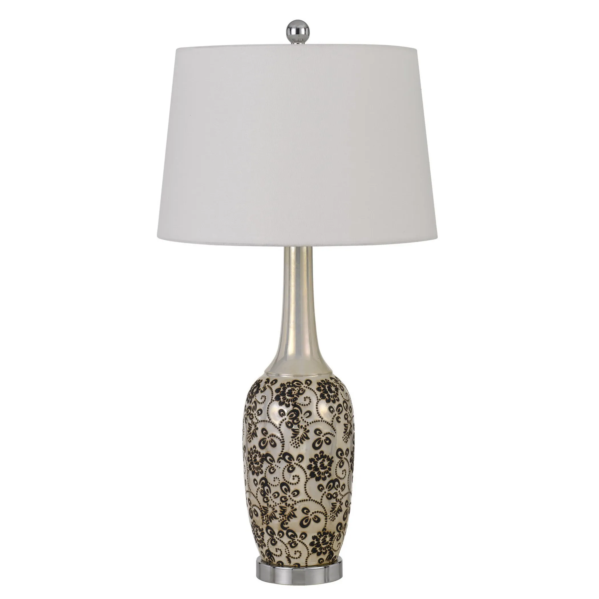 Set Of Two 30" Silver Metal Two Light Bedside Table Lamps With White Globe Shade - Image 2