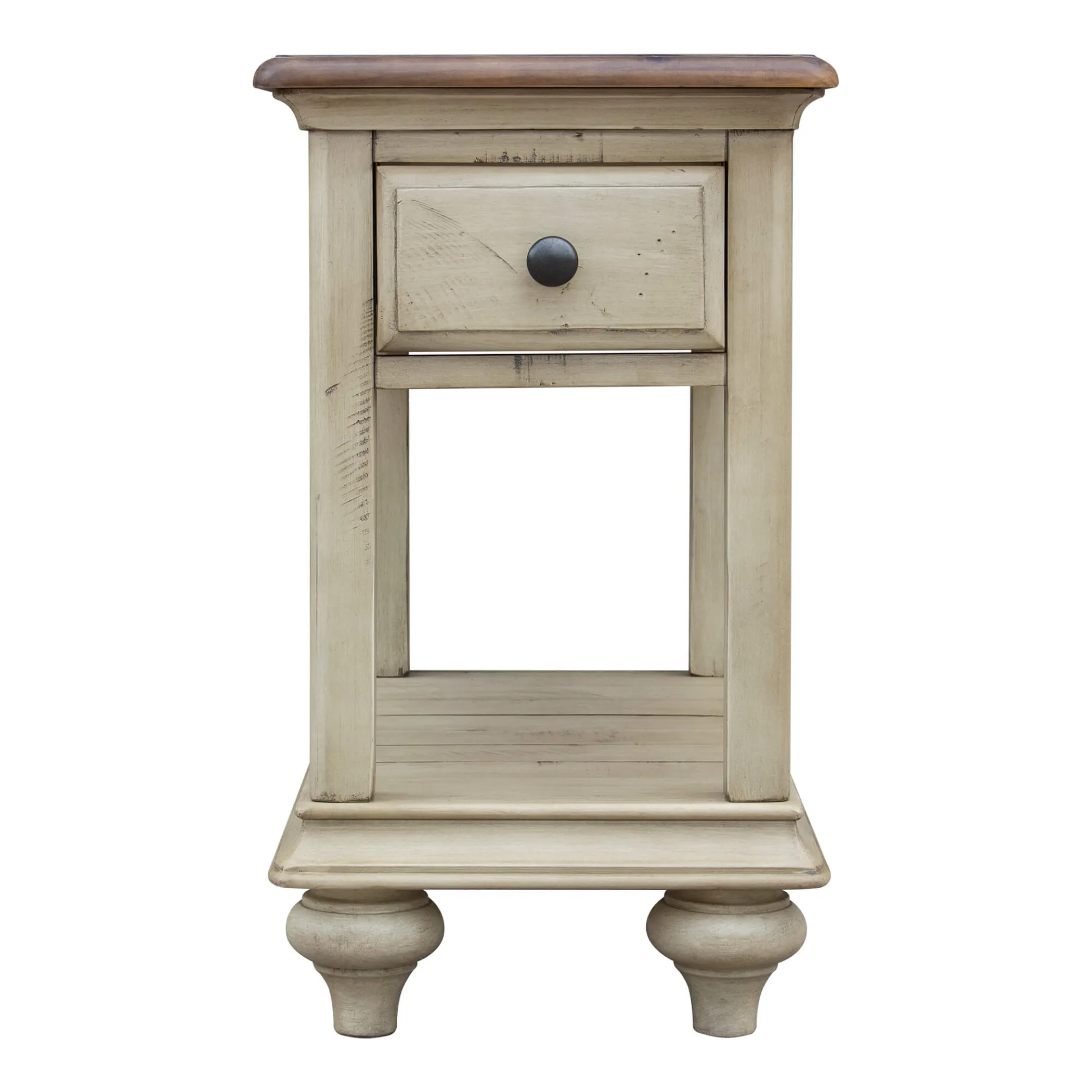 Sunset Trading Shades of Sand End Table | Fully Assembled | Narrow Nightstand | Drawer Shelf | Cream/Walnut Brown Solid Wood - Image 2