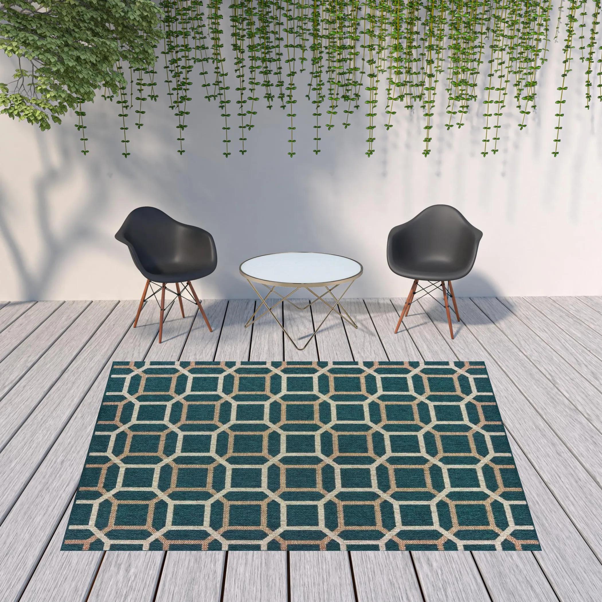 8' x 10' Blue and Gray Geometric Stain Resistant Indoor Outdoor Area Rug - Image 2