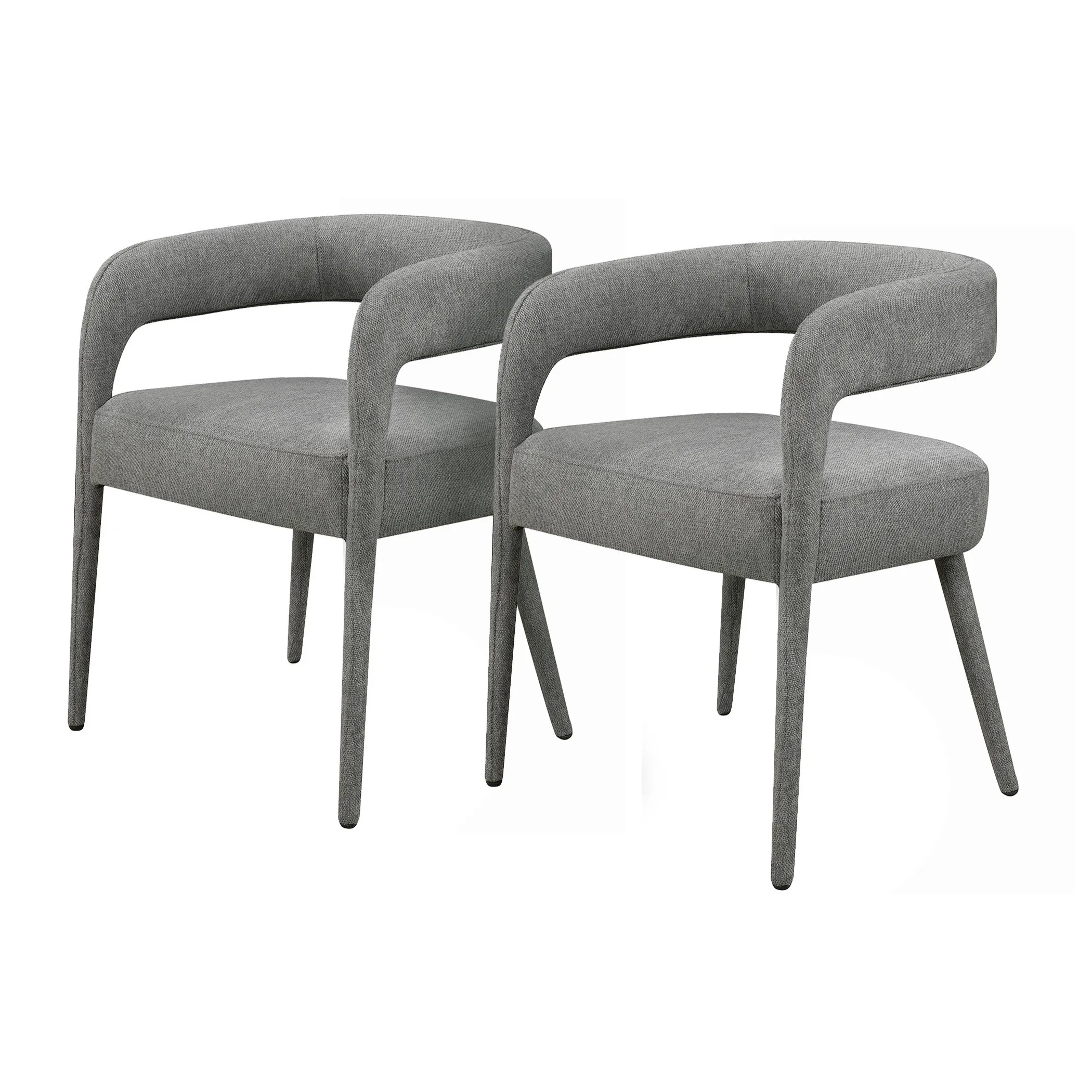 Set of Two Dark Gray Upholstered Linen Open Back Dining Side Chairs - Image 5