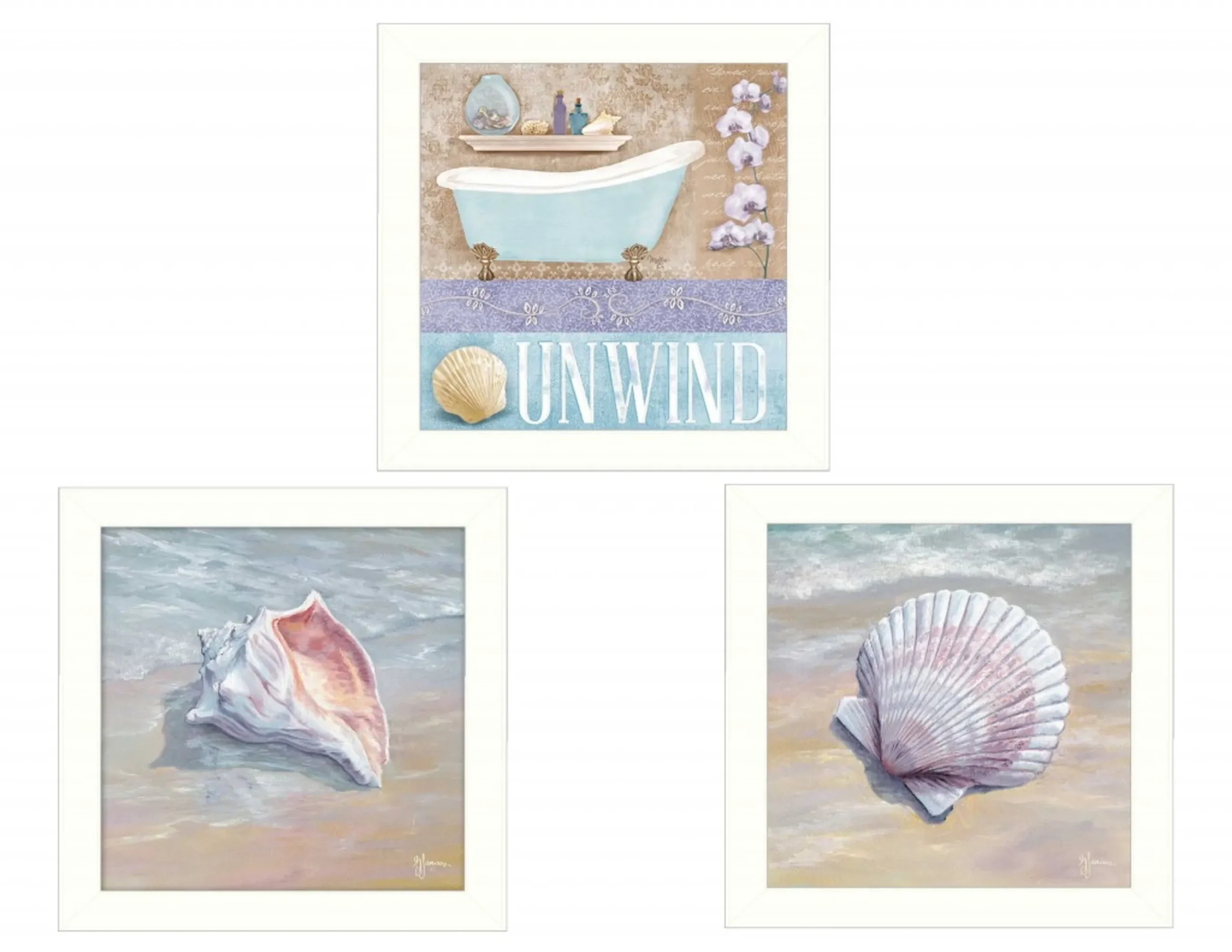 Set Of Three Shells II White Framed Print Bathroom Wall Art - Image 2