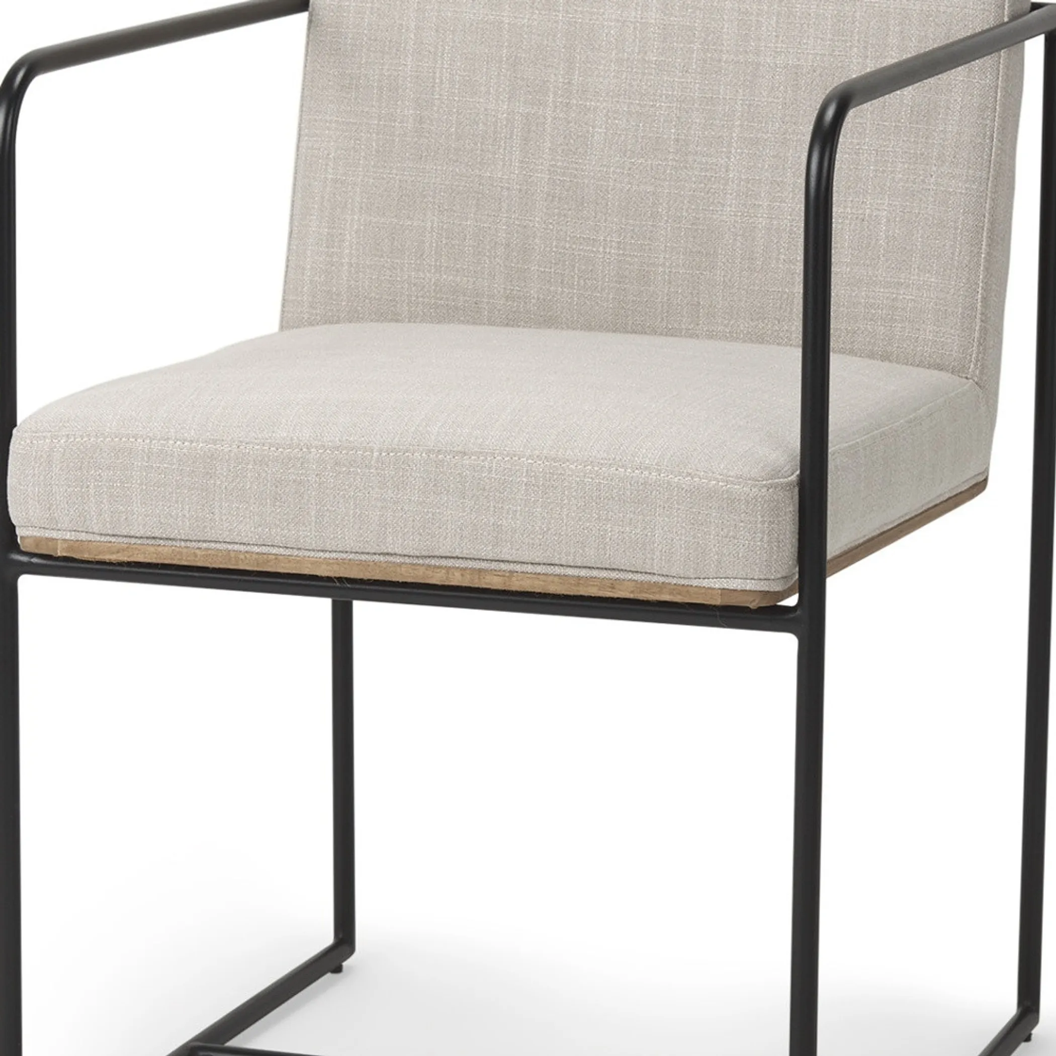 Beige and Black Upholstered Cushion And Metal Dining Arm Chair - Image 4