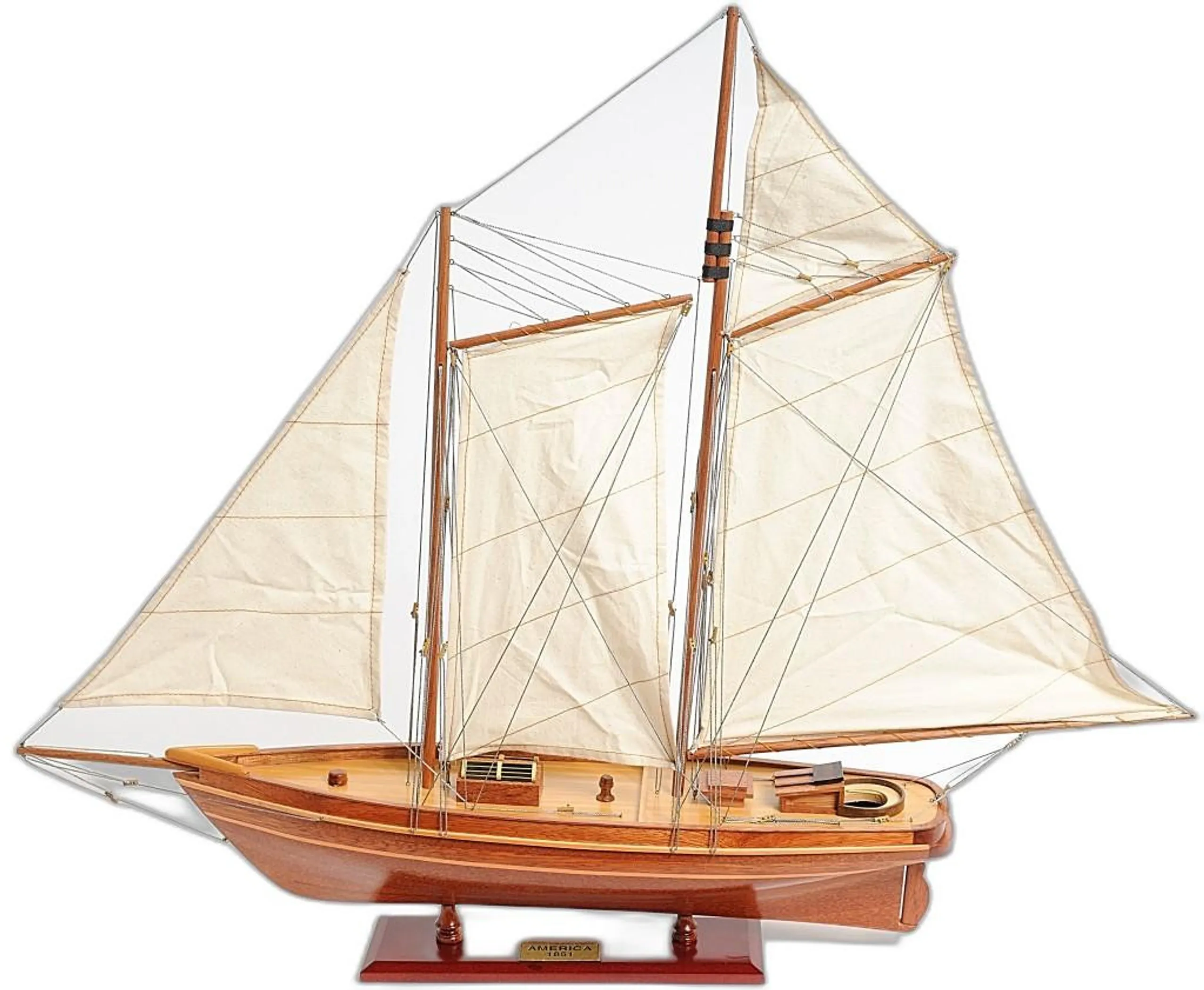 28" Wood Brown America 1851 Yacht Hand Painted Sculpture - Image 2